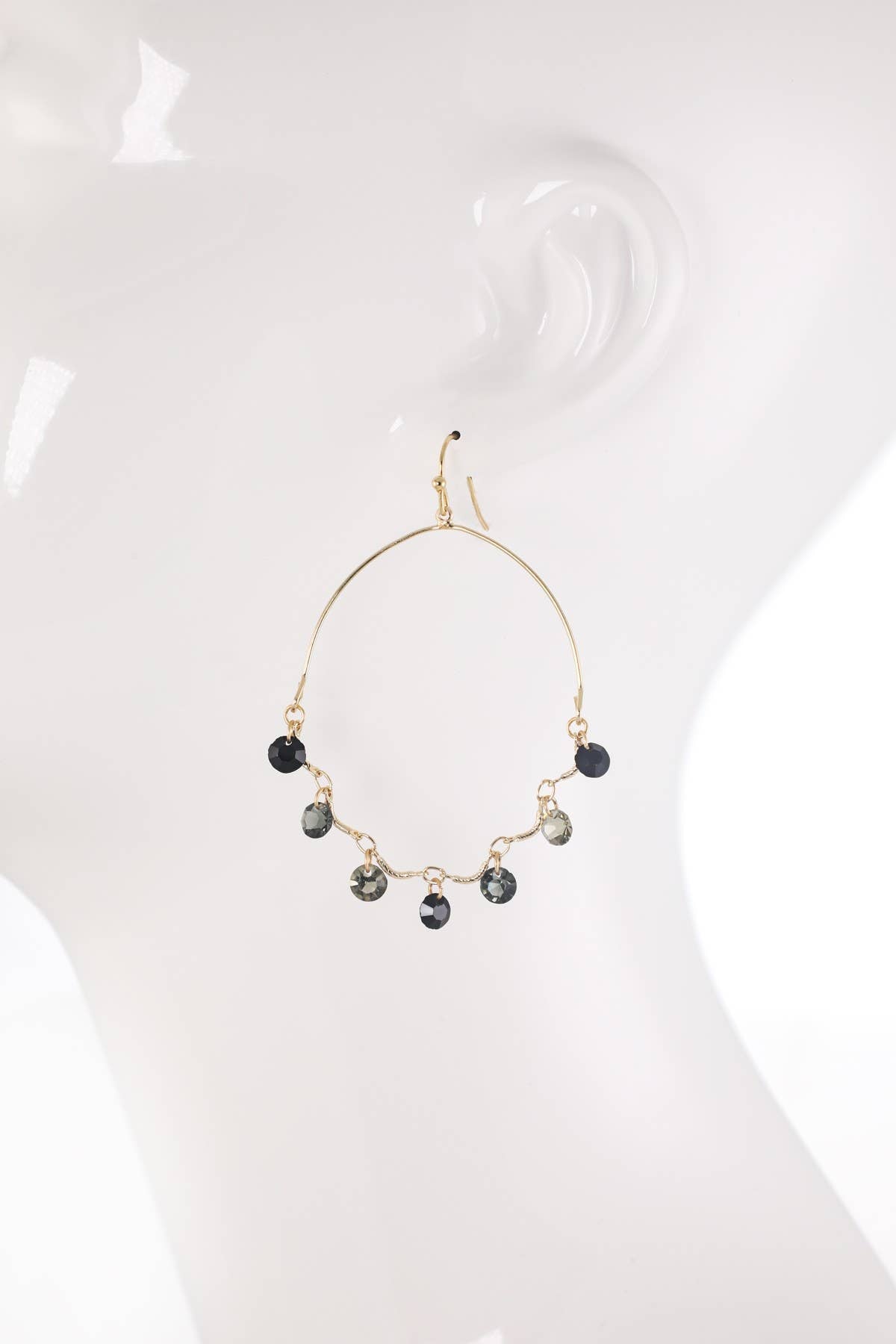 FACETED TEARDROP CHARM HOOP EARRINGS in BLACK