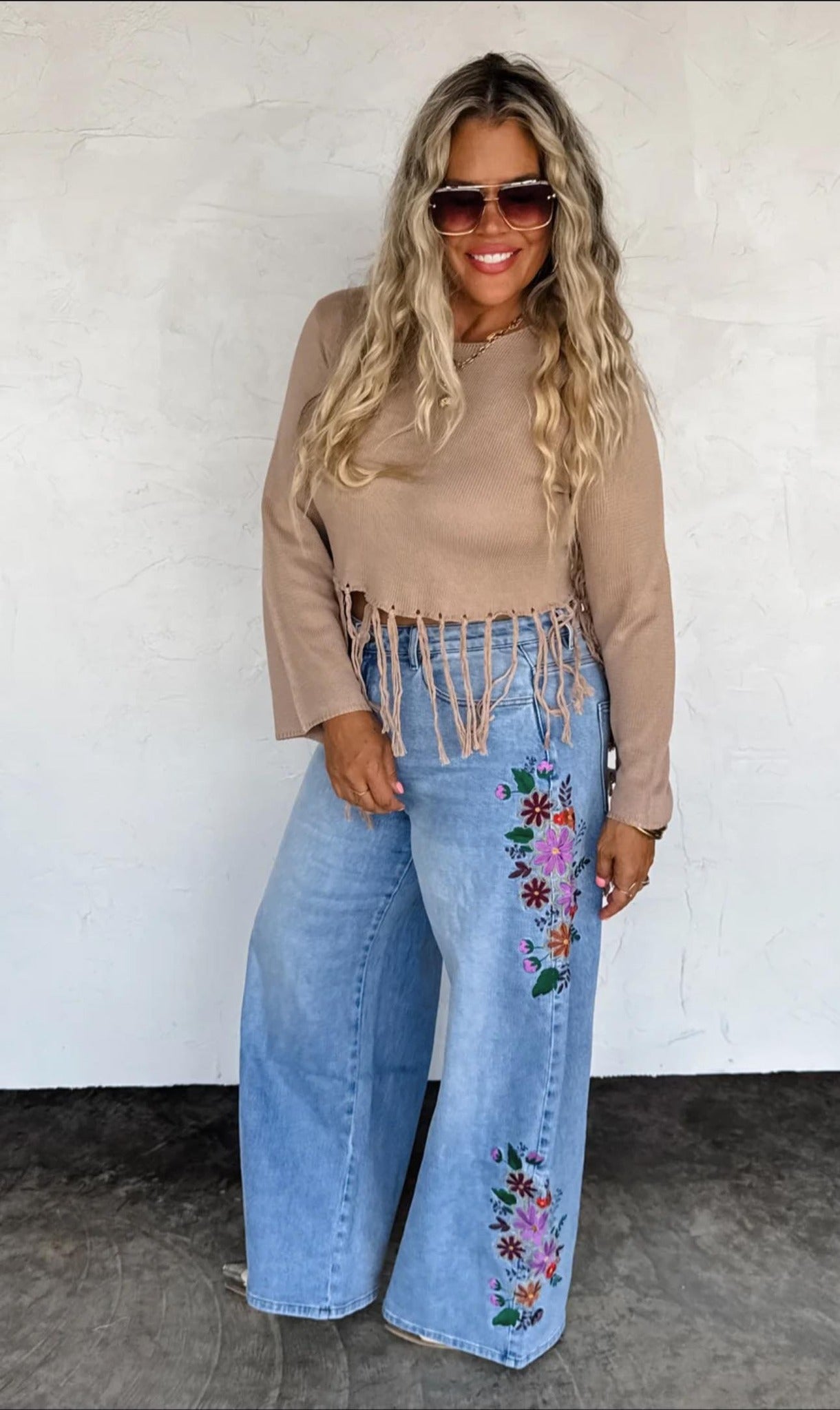 EVIE EMBROIDERED FLORAL WIDE LEG JEANS