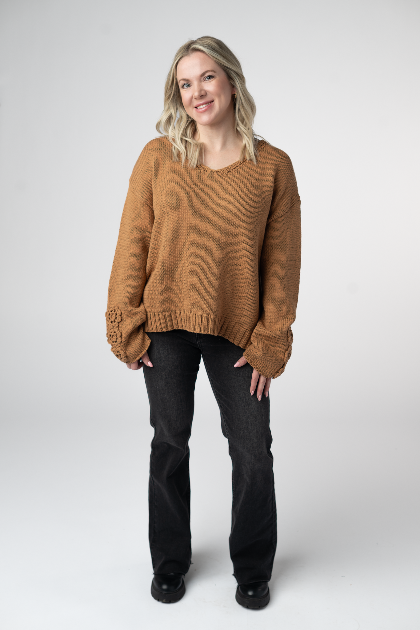 Crochet Sleeve Top - Camel