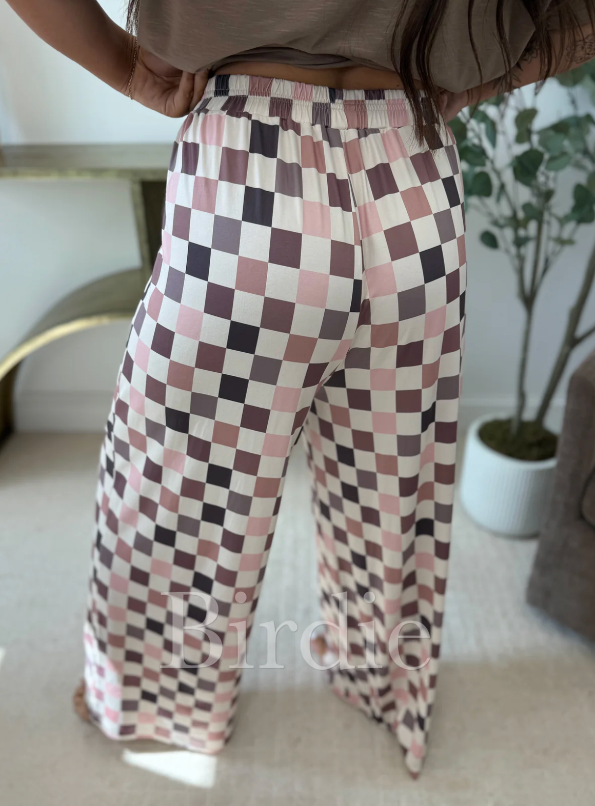 ULTRA SOFT WIDE LEG PANTS in MULLED BERRY CHECK
