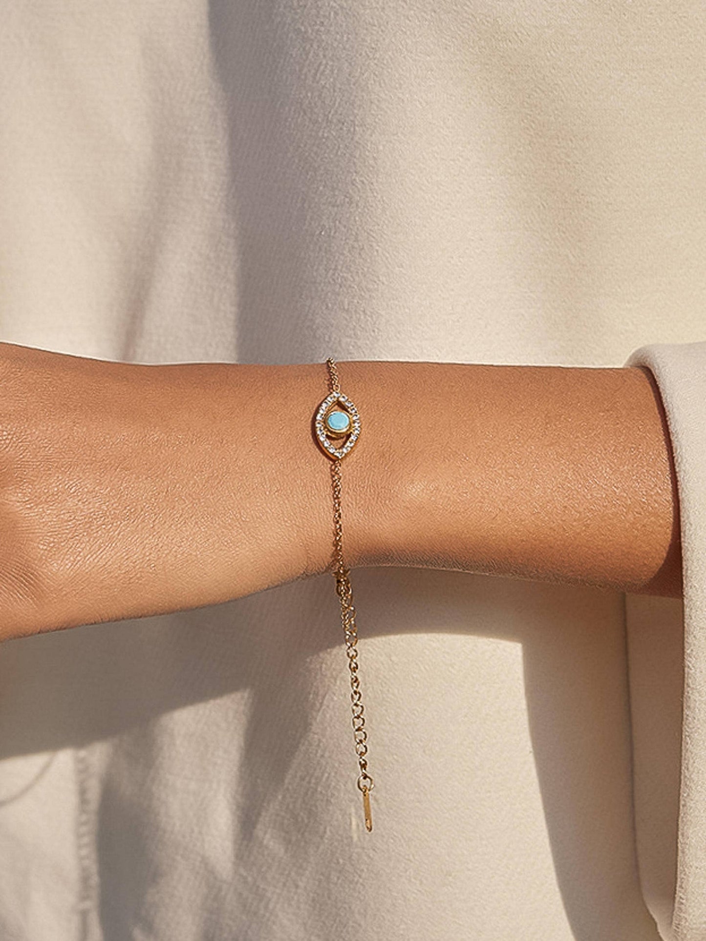 CELESTINE 18K PLATED GOLD EVIL EYE CHAIN BRACELET - TURQUOISE