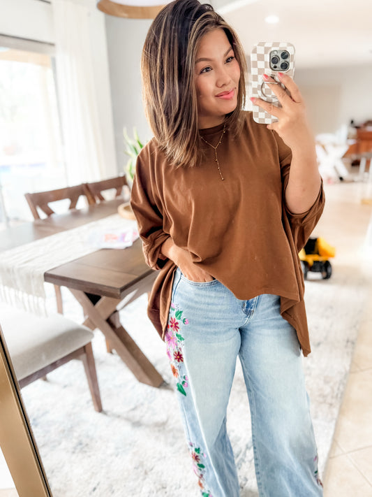 OVERSIZED CHOCOLATE DOLMAN TOP