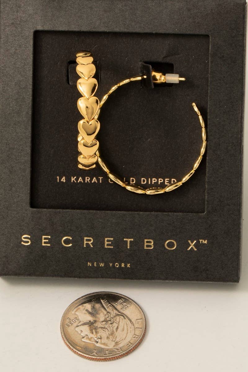 GOLD DIPPED HEART LINK HOOP EARRINGS