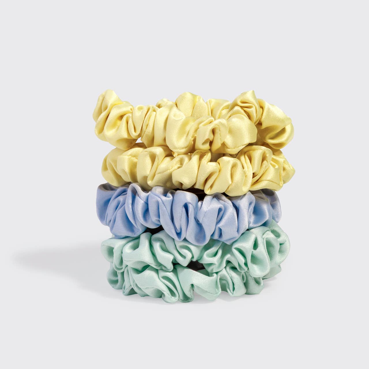 KITSCH RUCHED SATIN SCRUNCHIES - PASTEL MULTI