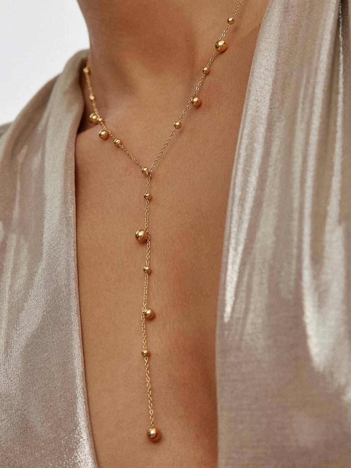 Brisse Gold Plated Beaded Y Lariat Necklace