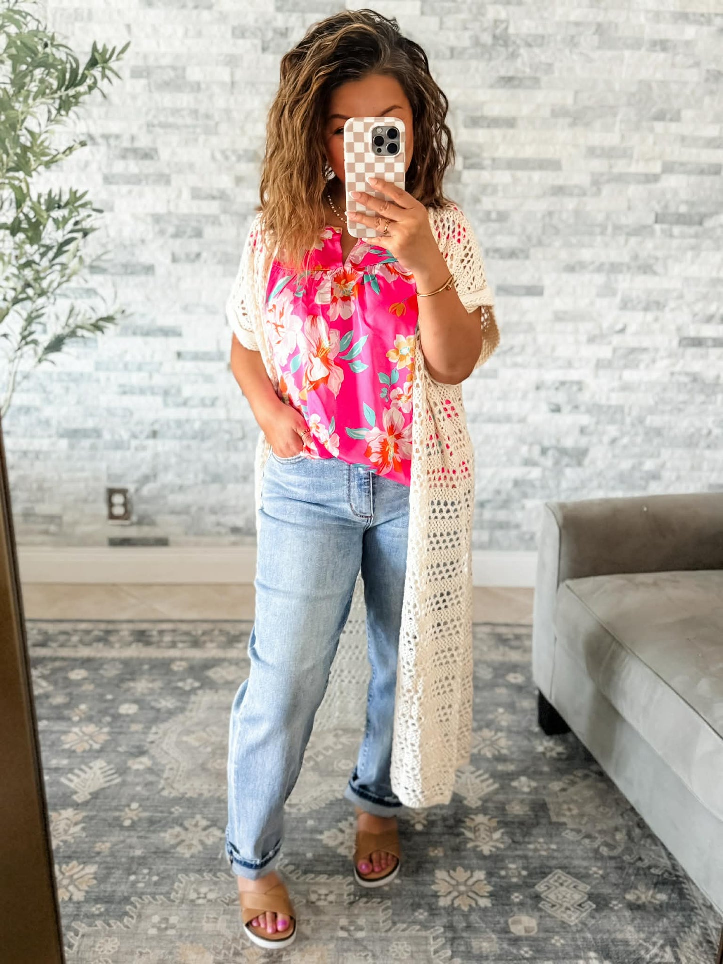 OPEN KNIT DUSTER CARDIGAN in CREAM