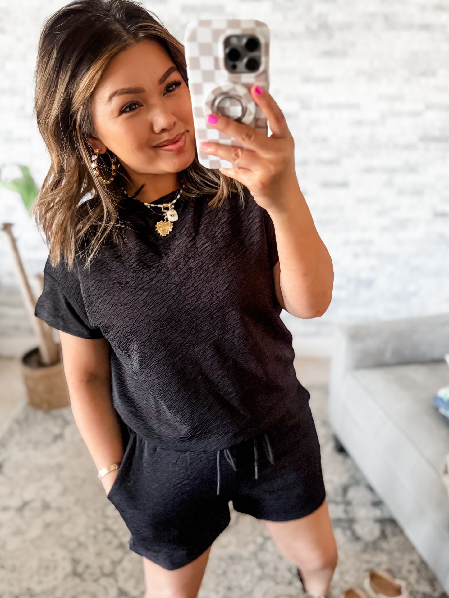 RAISED TEXTURE SHORT SLEEVE + SHORTS SET - FIVE COLORS