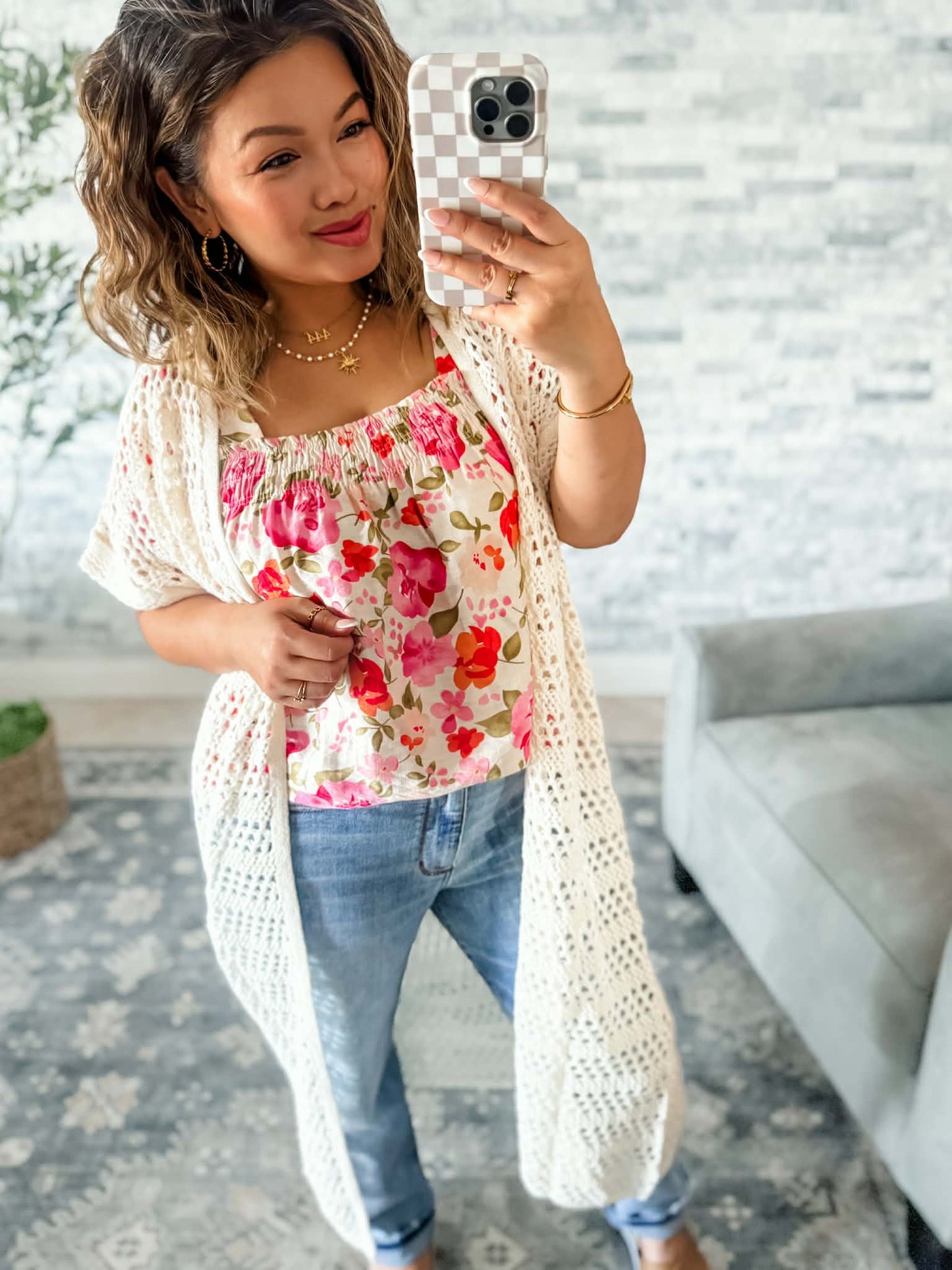 OPEN KNIT DUSTER CARDIGAN in CREAM
