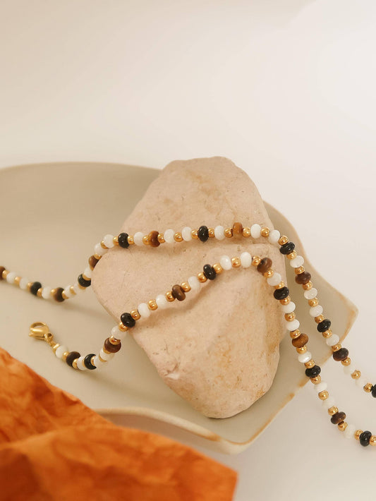 ARROW 18K PLATED BOHO BEADED NECKLACE - BROWN