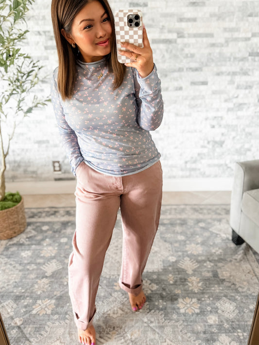 RISEN TUMMY CONTROL CROPPED MAUVE BARREL JEANS