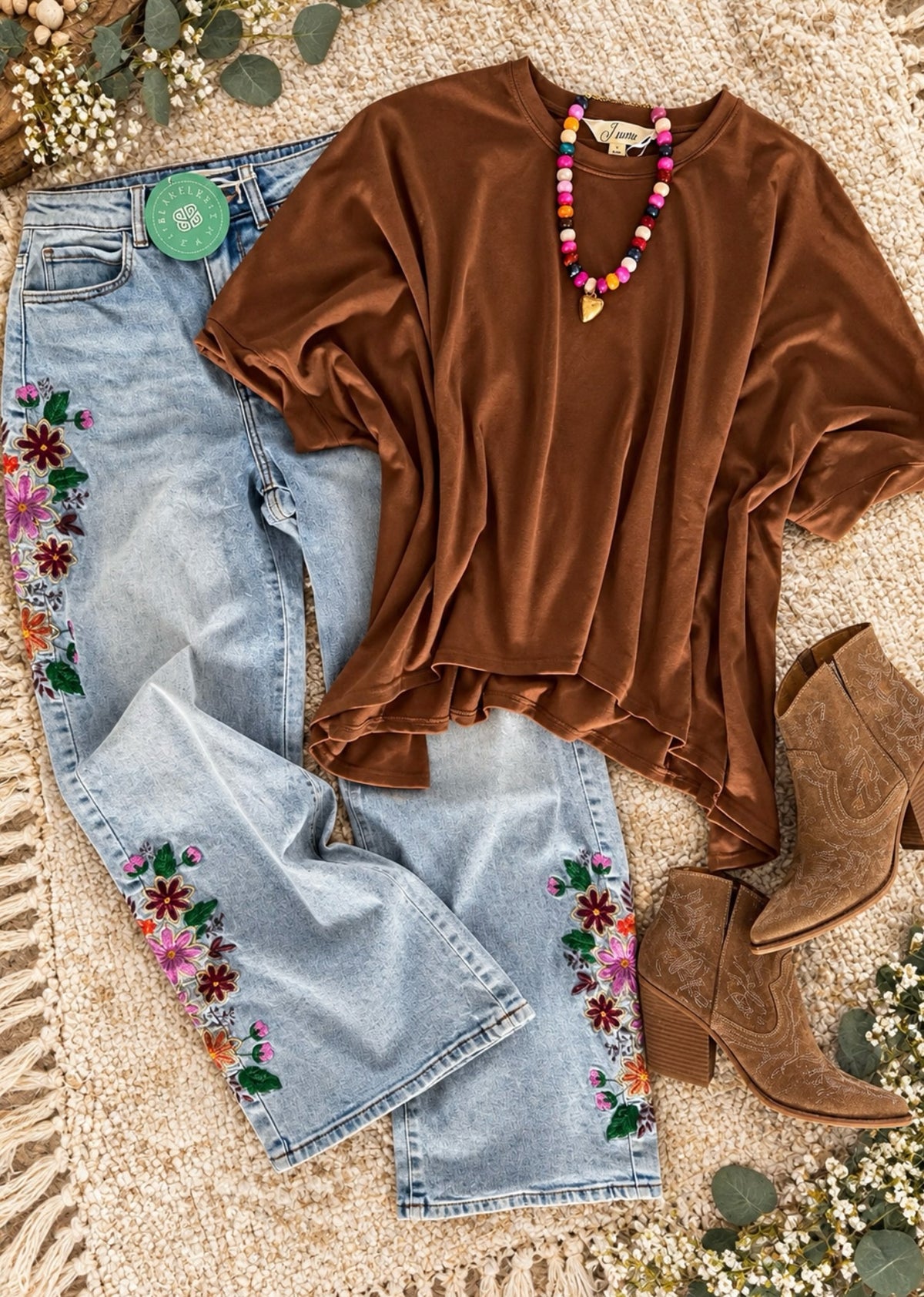 EVIE EMBROIDERED FLORAL WIDE LEG JEANS