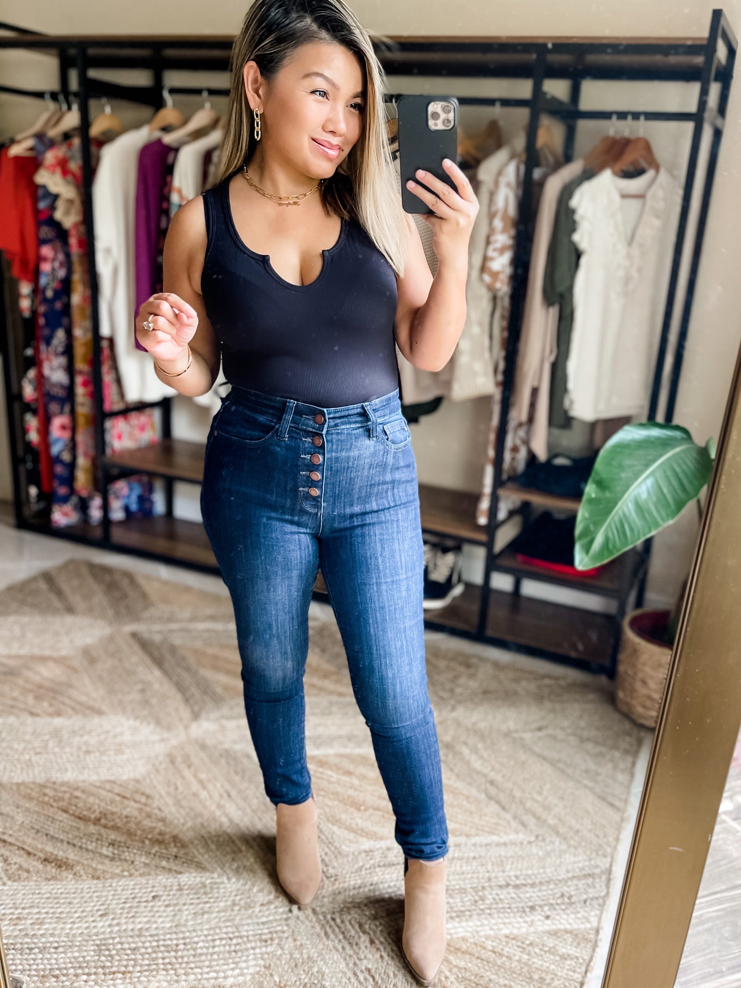 JUDY BLUE BUTTON FLY RESIN WASH BUTTON FLY SKINNY JEANS