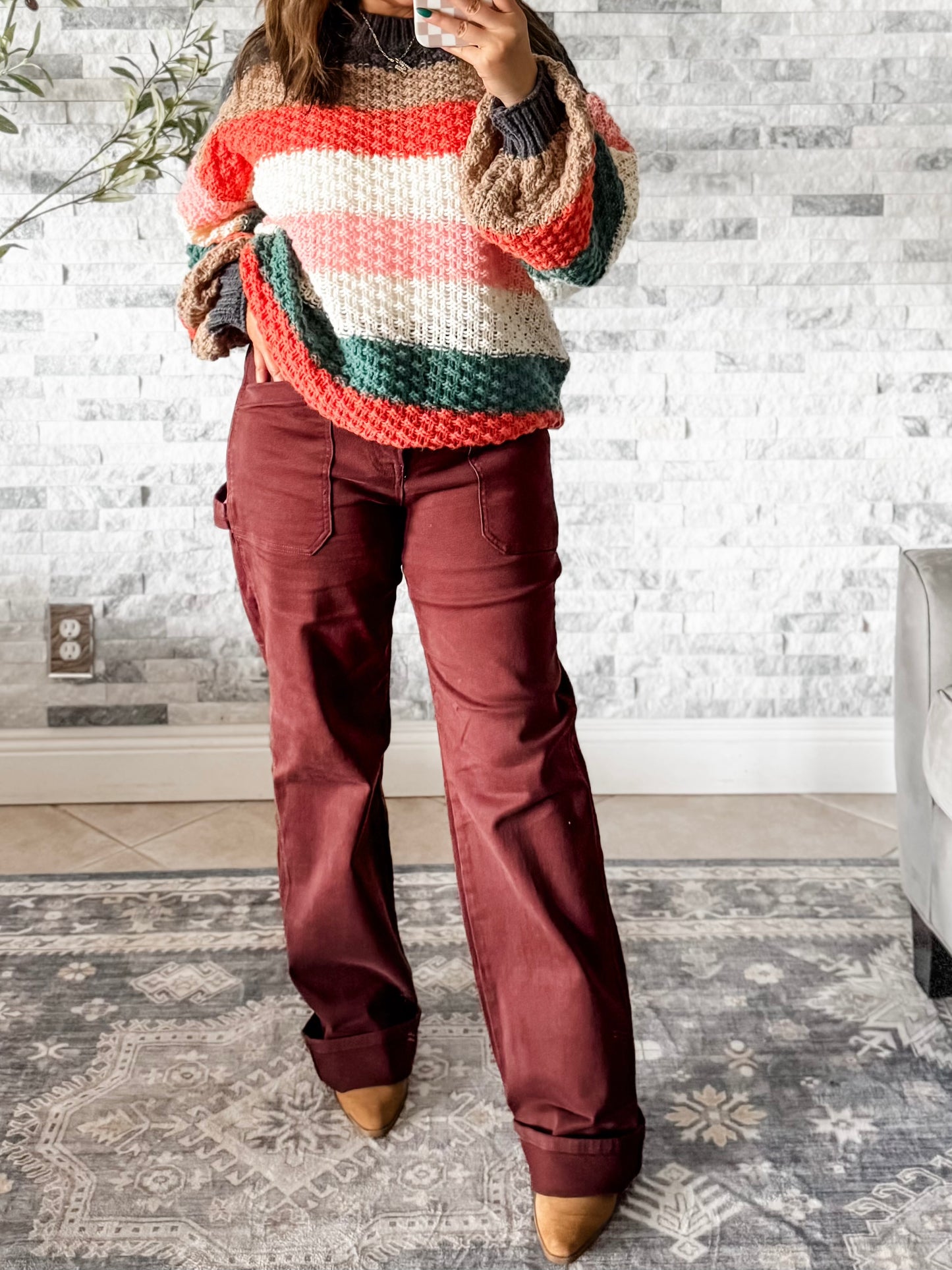 RISEN HIGH RISE PATCH POCKET JEANS in COCOA