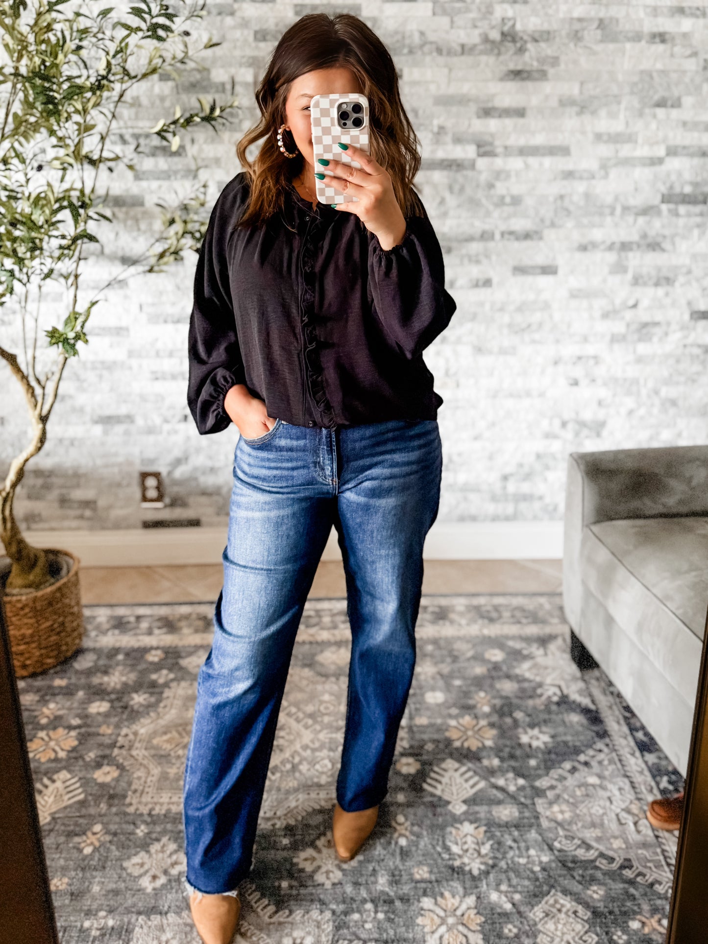 RISEN CROP SLIM FIT BARREL JEANS