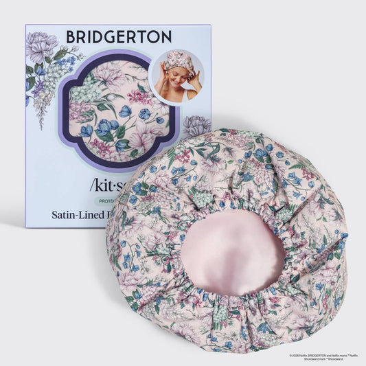 KITSCH x BRIDGERTON SATIN-LINED FLEXI SHOWER CAP in WISTERIA