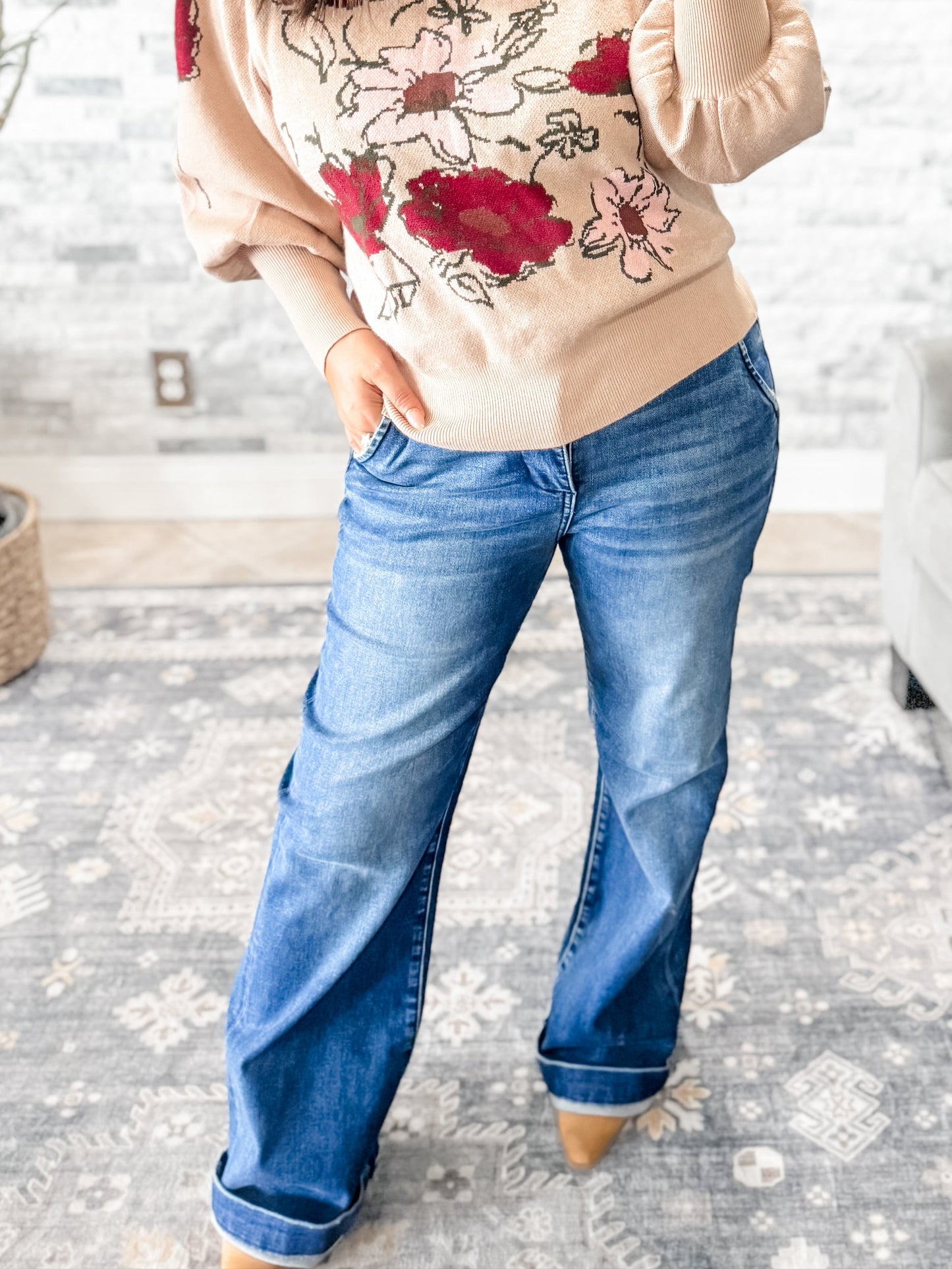 RISEN TUMMY CONTROL BOOTCUT JEANS w/ DOUBLE BUTTON
