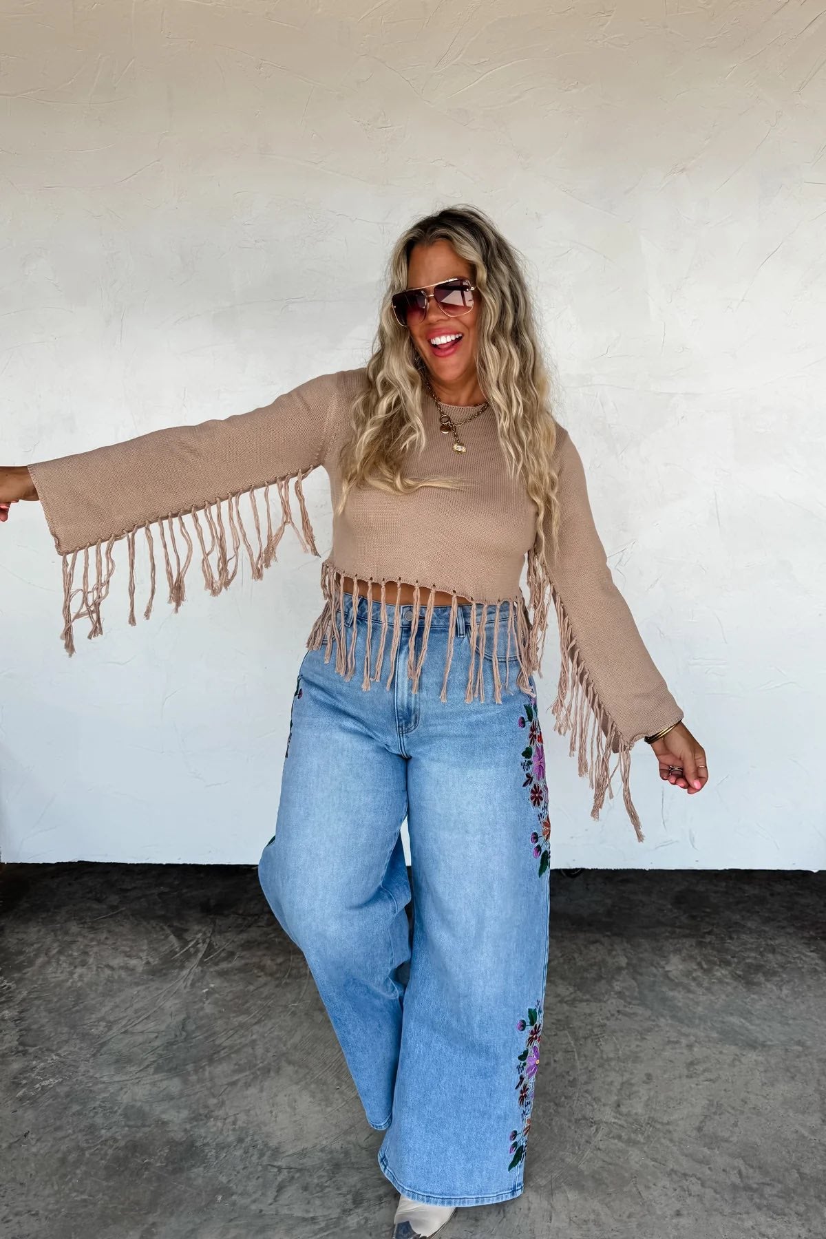EVIE EMBROIDERED FLORAL WIDE LEG JEANS