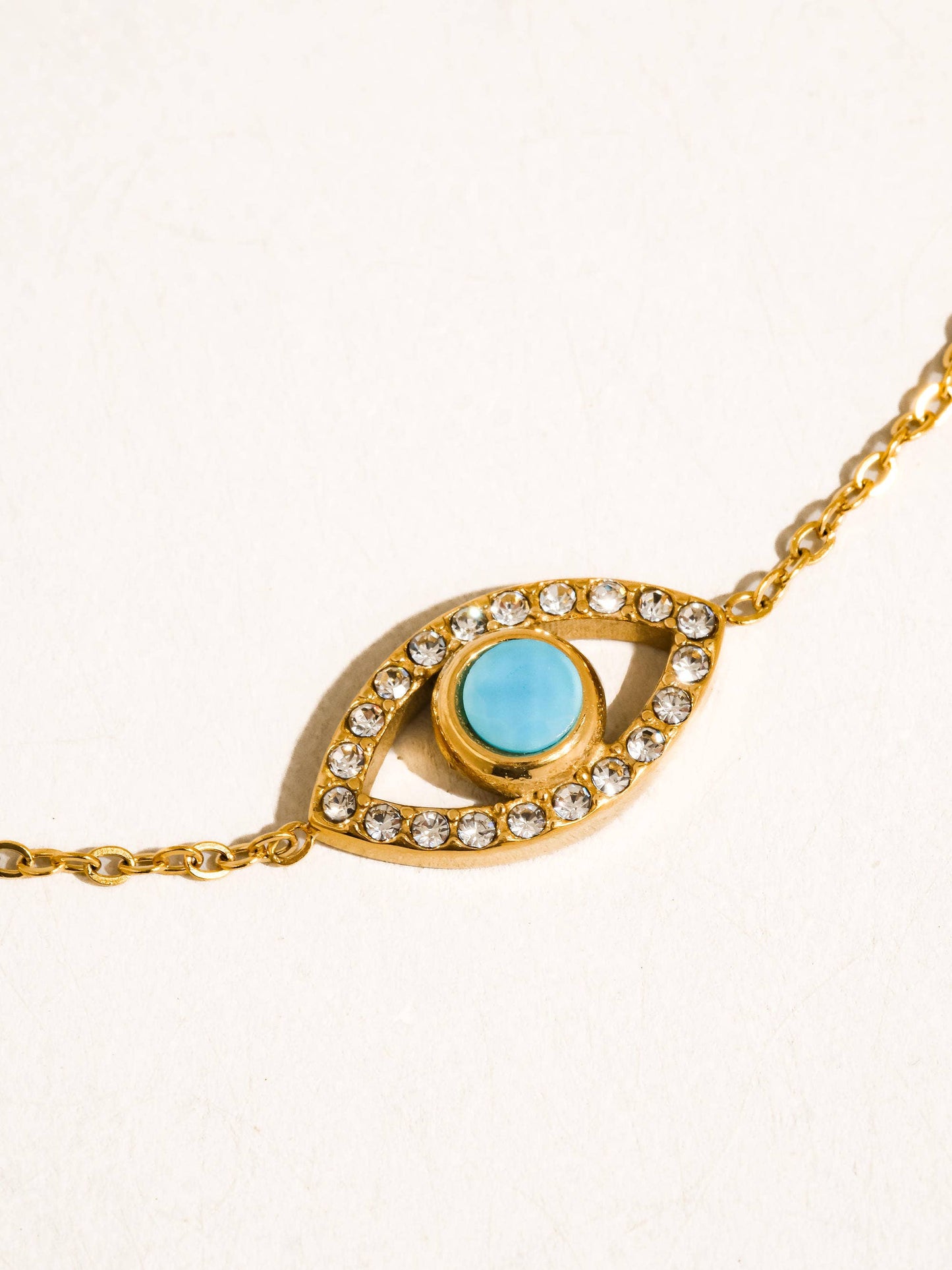 CELESTINE 18K PLATED GOLD EVIL EYE CHAIN BRACELET - TURQUOISE