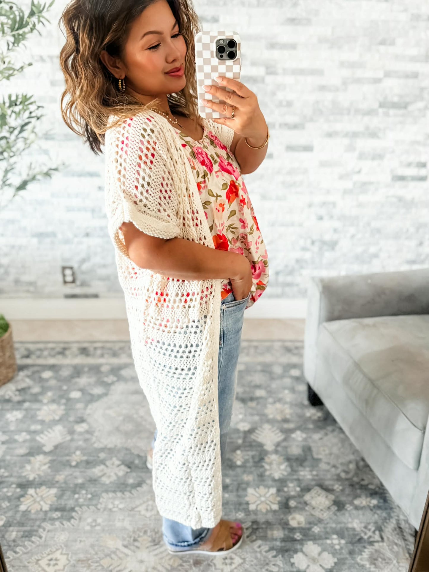 OPEN KNIT DUSTER CARDIGAN in CREAM