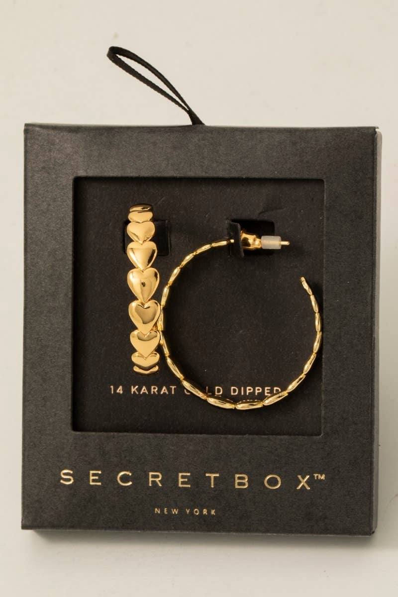GOLD DIPPED HEART LINK HOOP EARRINGS