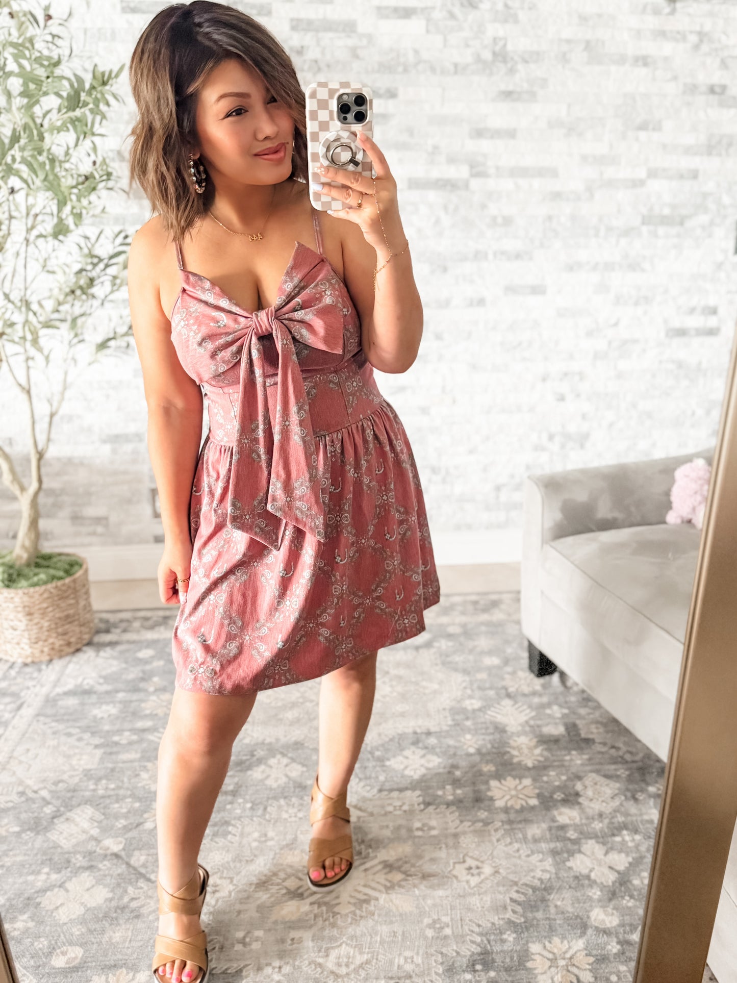 BRIA BOW DRESS - RUST BANDANA