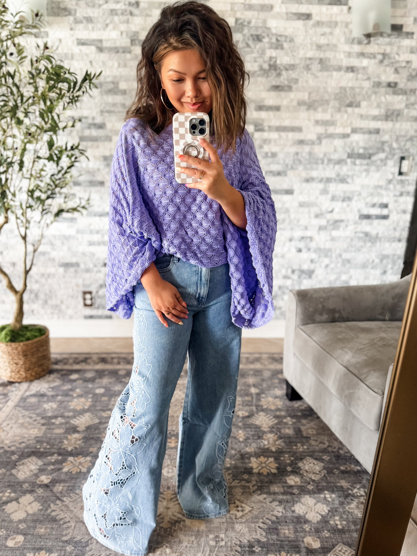 FLORAL CHARM LASER CUT & EMBROIDERED WIDE LEG JEANS