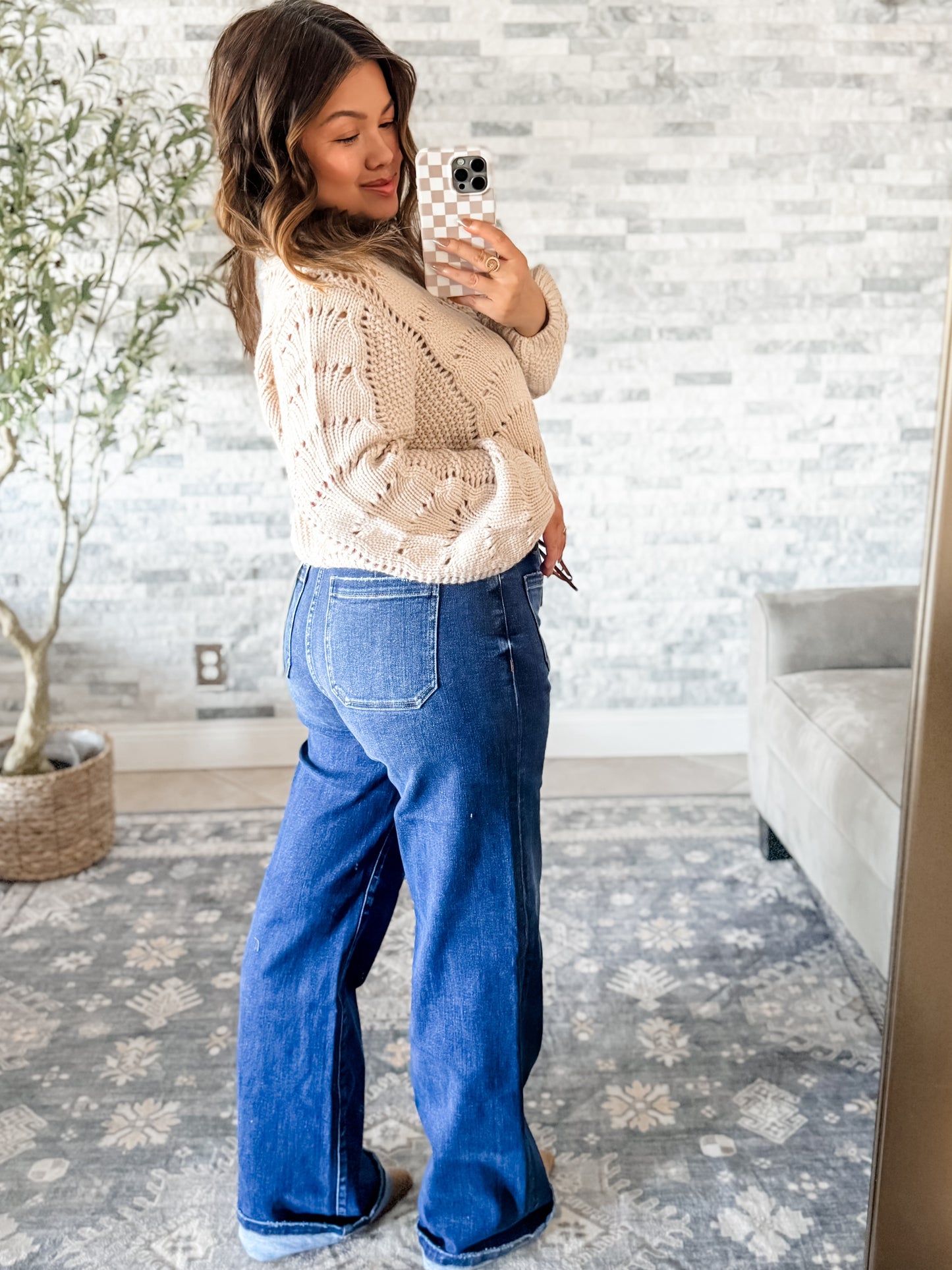 RISEN HIGH RISE WIDE LEG JEANS w/ FRONT TIE DETAILS