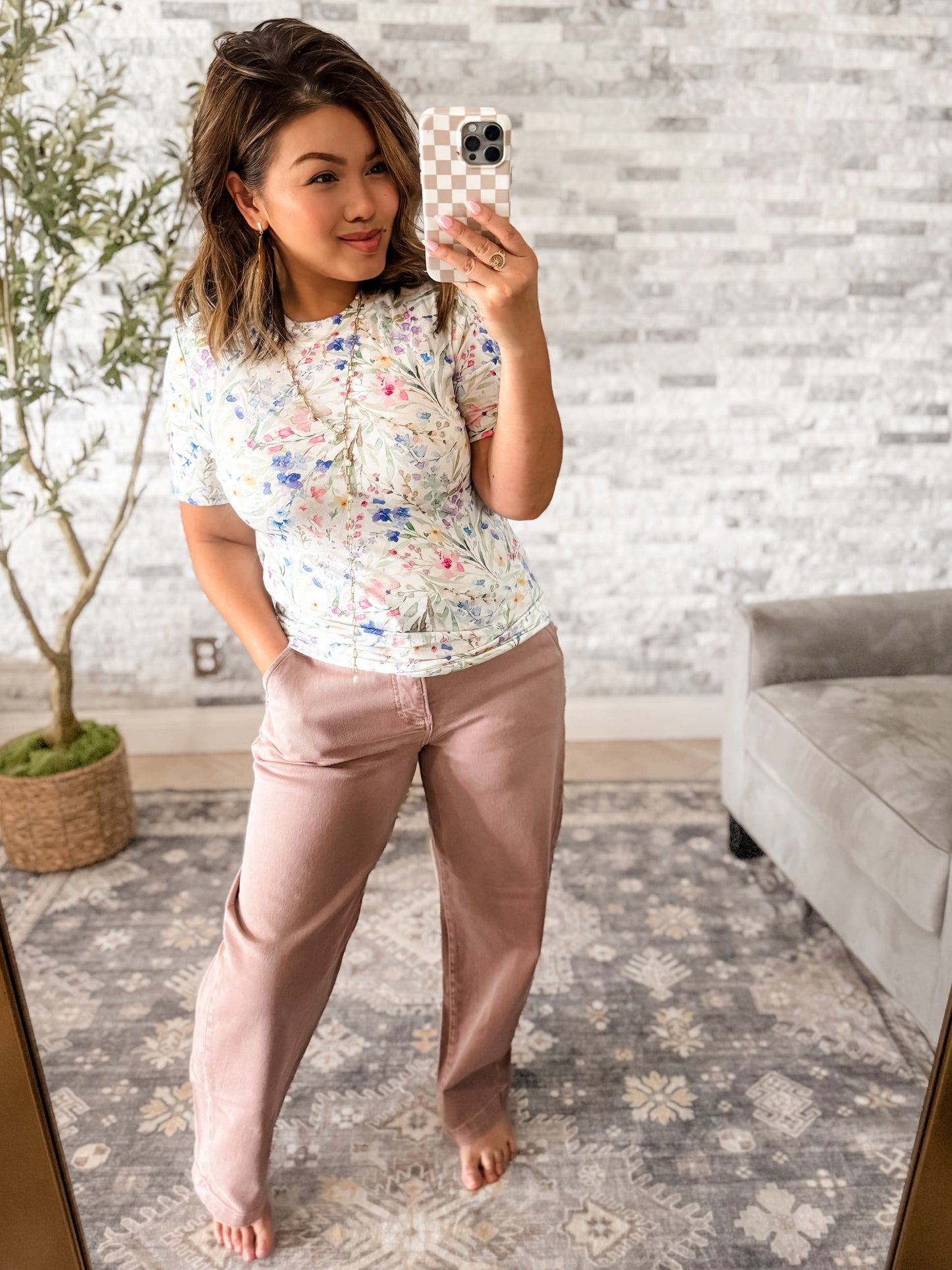 RISEN TUMMY CONTROL CROPPED MAUVE BARREL JEANS