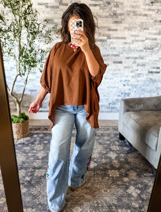 OVERSIZED CHOCOLATE DOLMAN TOP