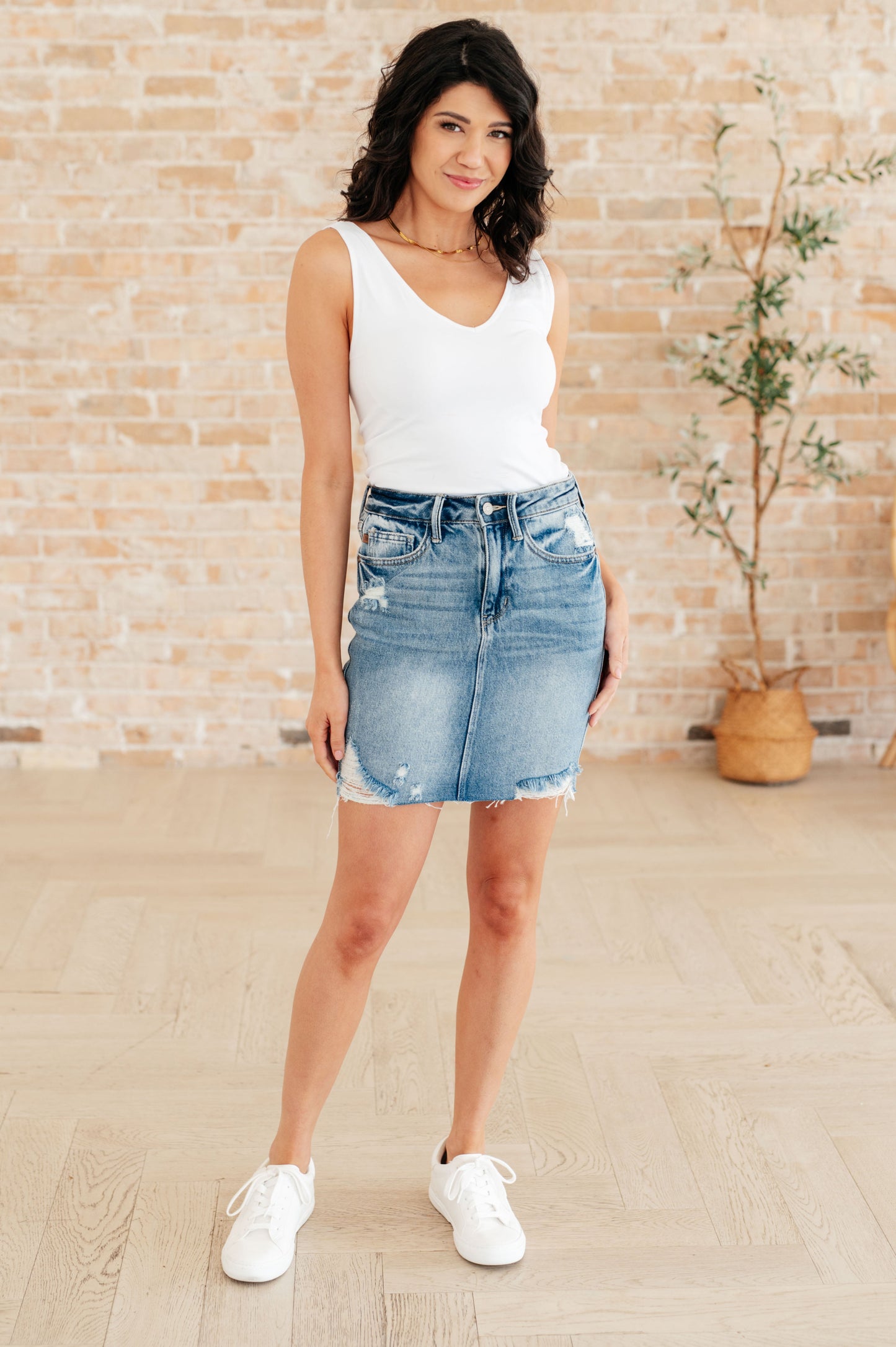 JUDY BLUE HIGH RISE RIGID MAGIC DENIM SKIRT