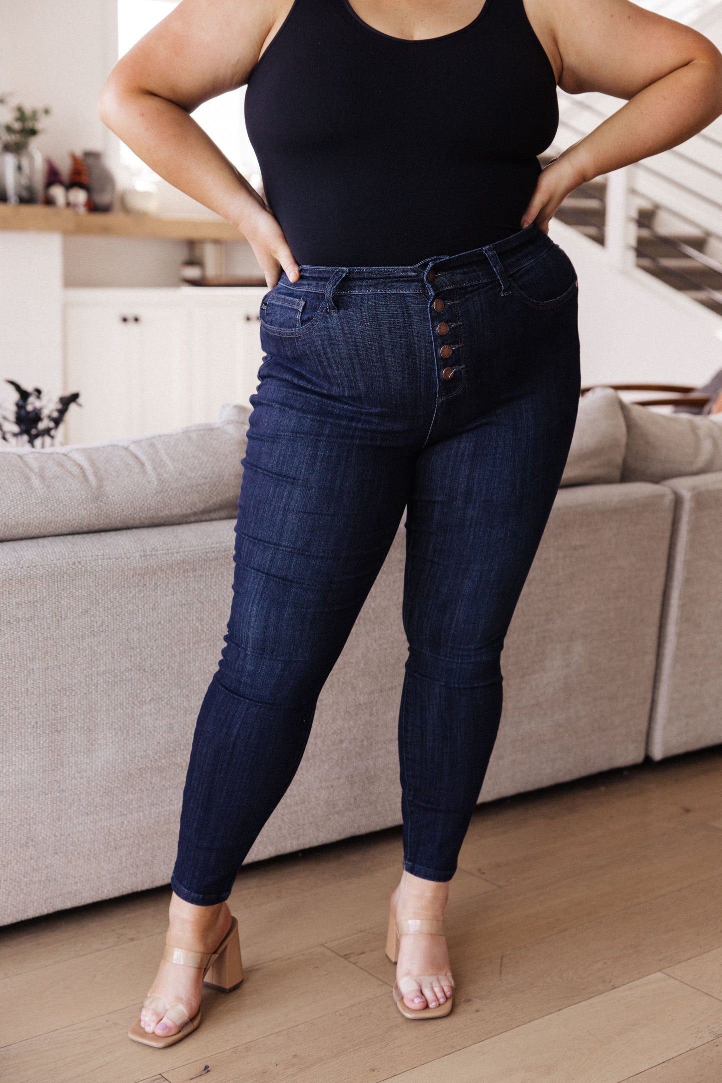 JUDY BLUE BUTTON FLY RESIN WASH BUTTON FLY SKINNY JEANS