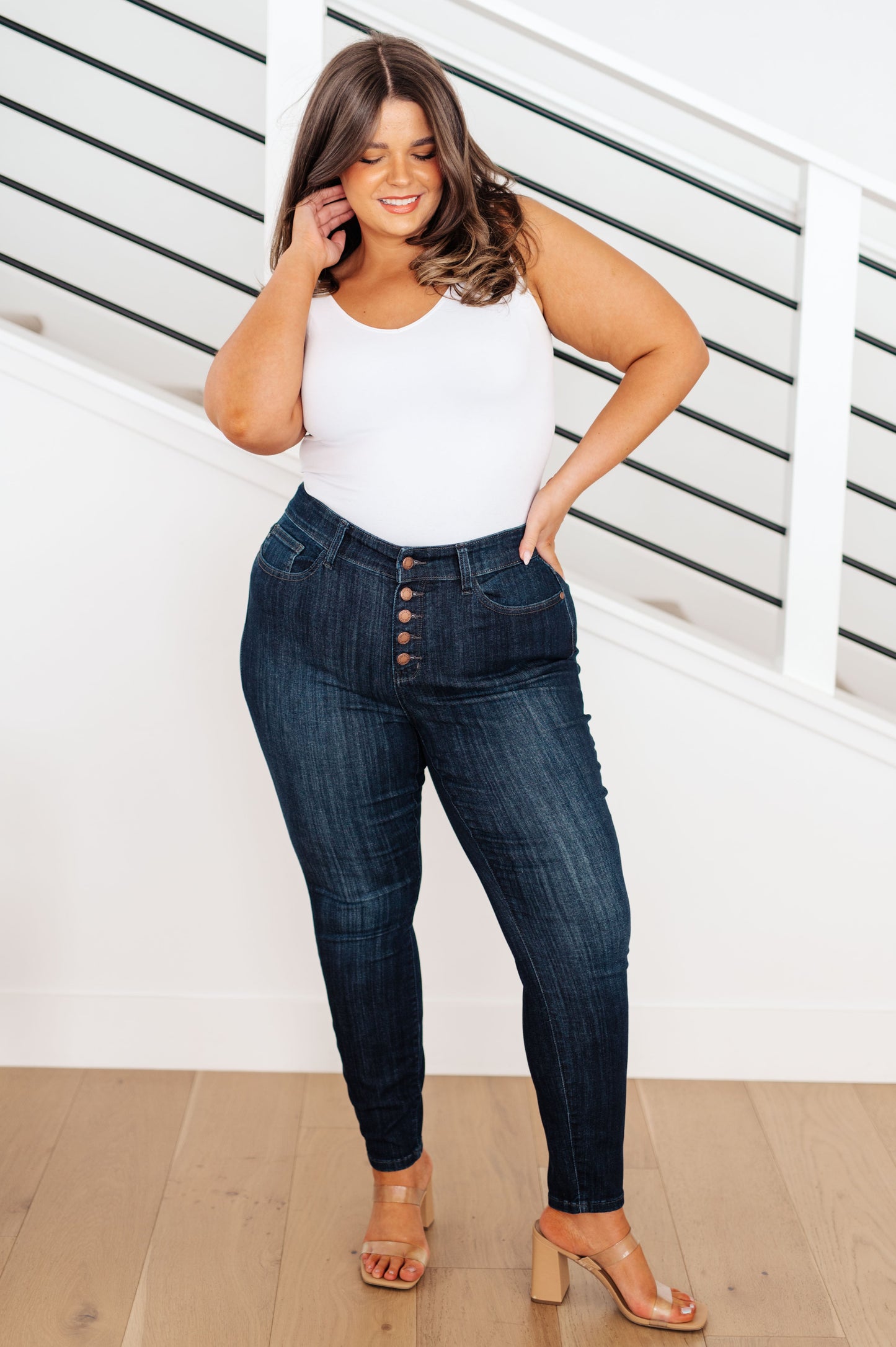 JUDY BLUE BUTTON FLY RESIN WASH BUTTON FLY SKINNY JEANS