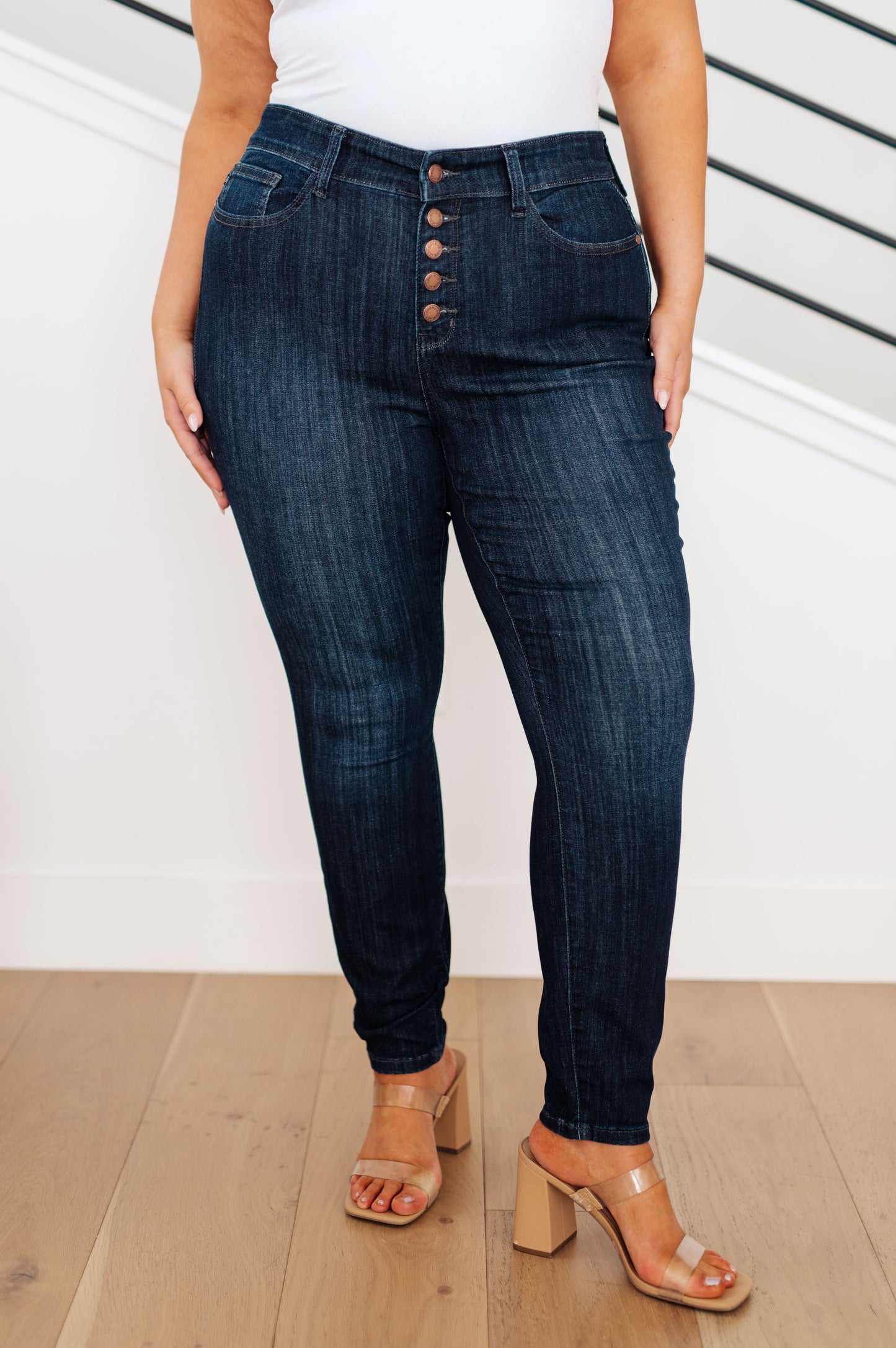 JUDY BLUE BUTTON FLY RESIN WASH BUTTON FLY SKINNY JEANS