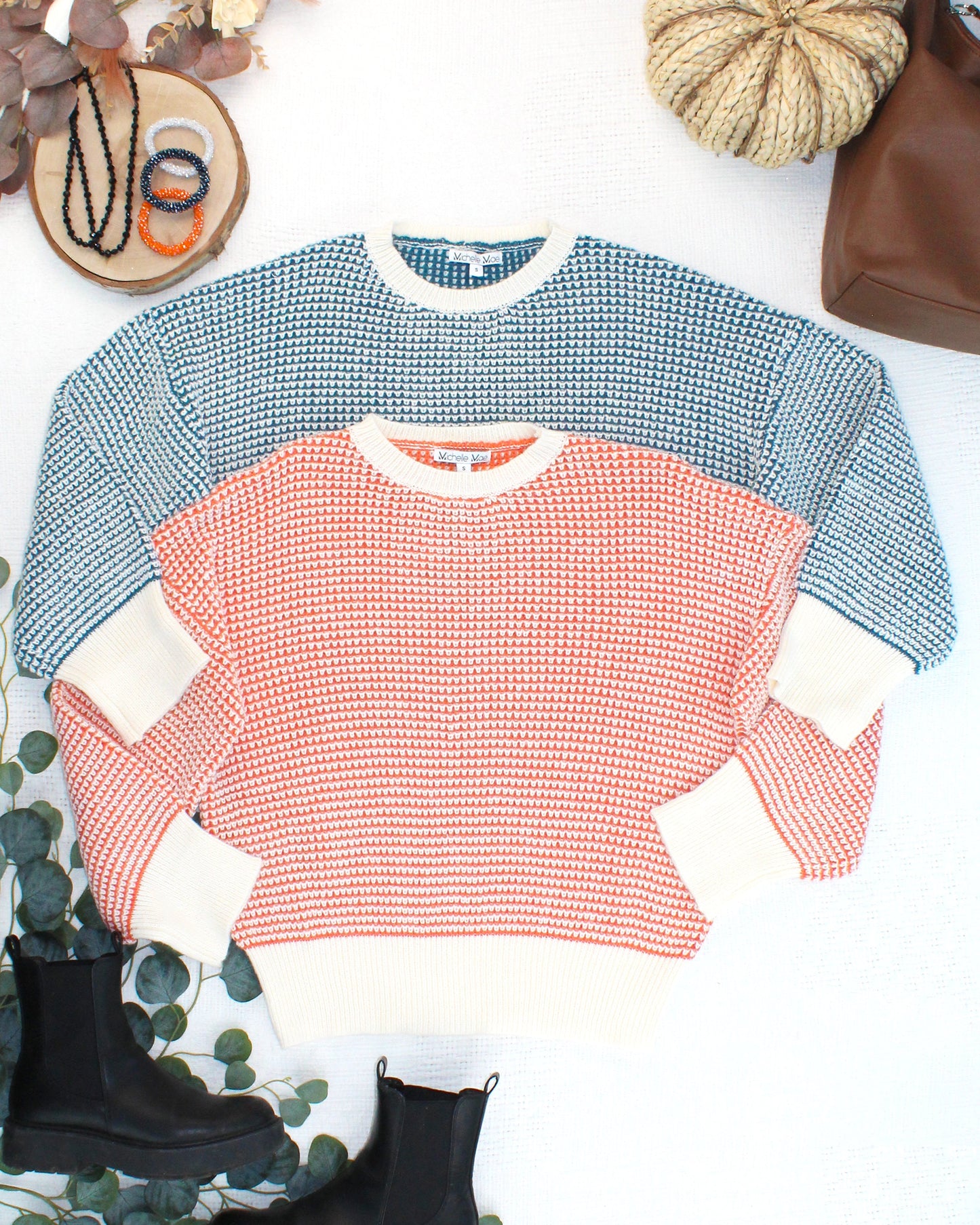 Charlotte Sweater - Orange and Ivory
