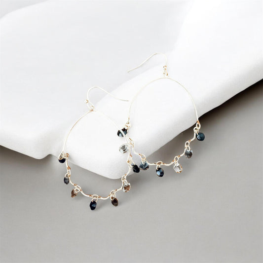 FACETED TEARDROP CHARM HOOP EARRINGS in BLACK