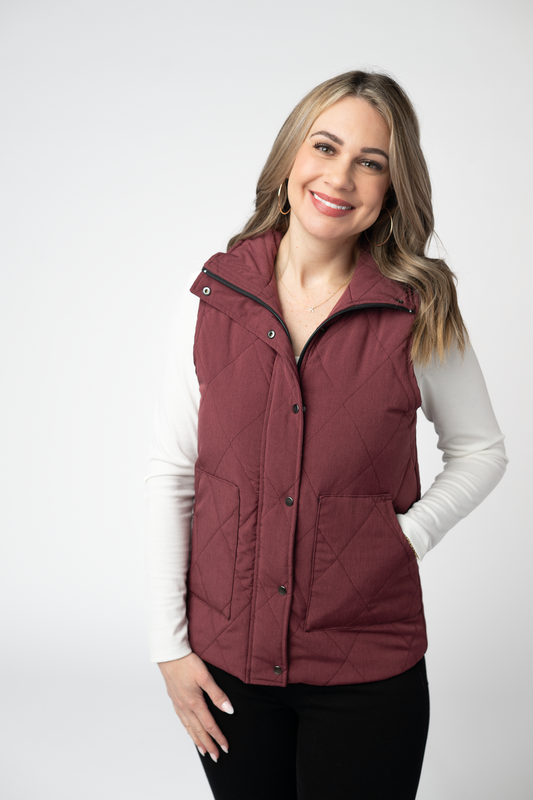 Remy Zip Up Vest - Burgundy