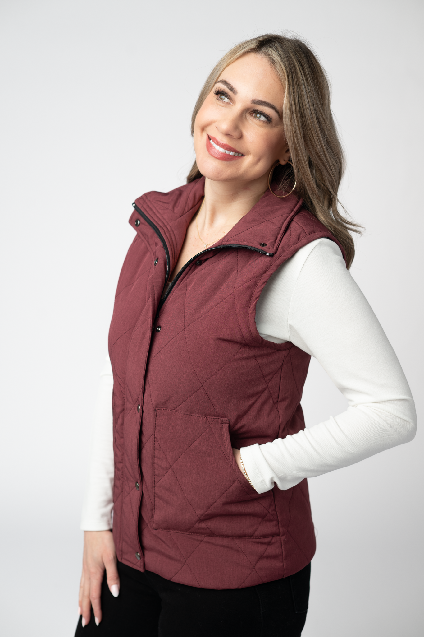 Remy Zip Up Vest - Burgundy