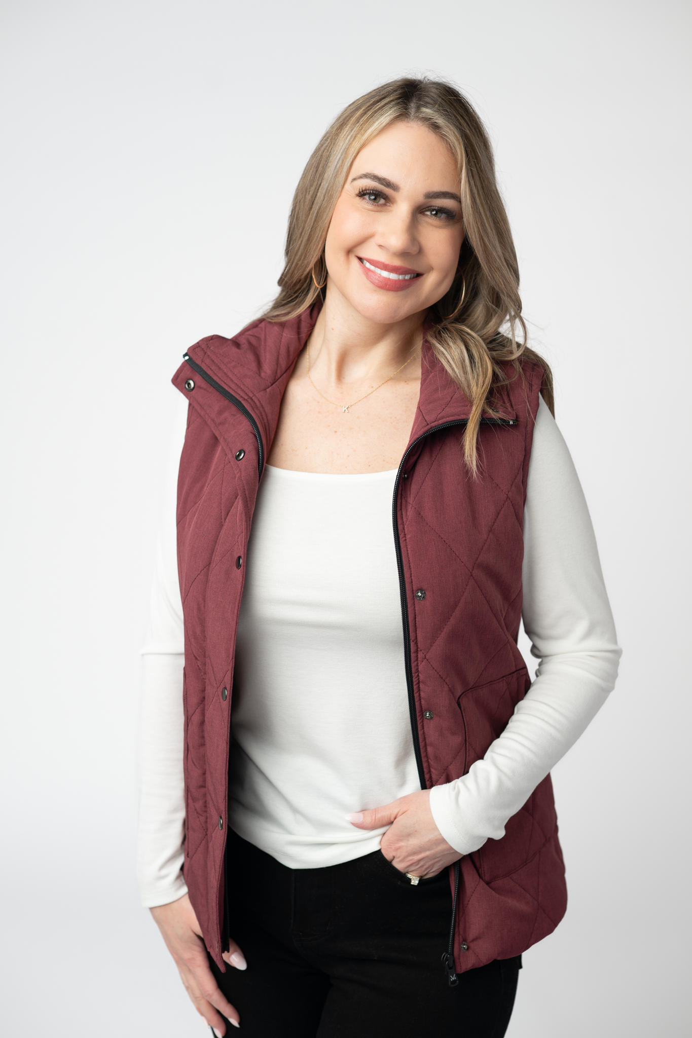 Remy Zip Up Vest - Burgundy