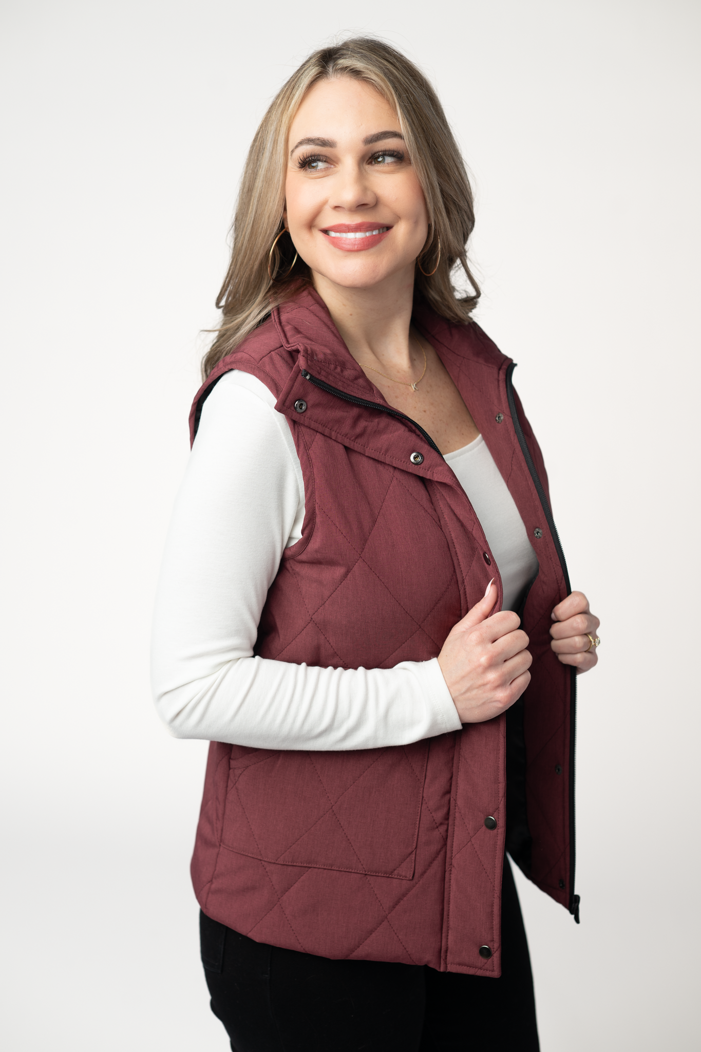 Remy Zip Up Vest - Burgundy