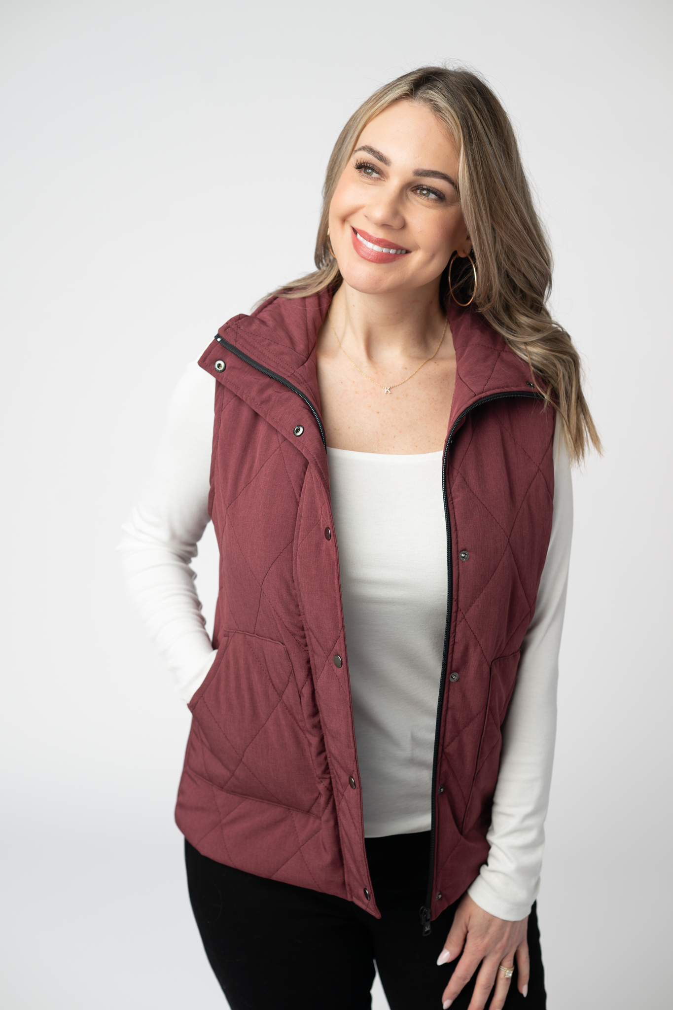 Remy Zip Up Vest - Burgundy