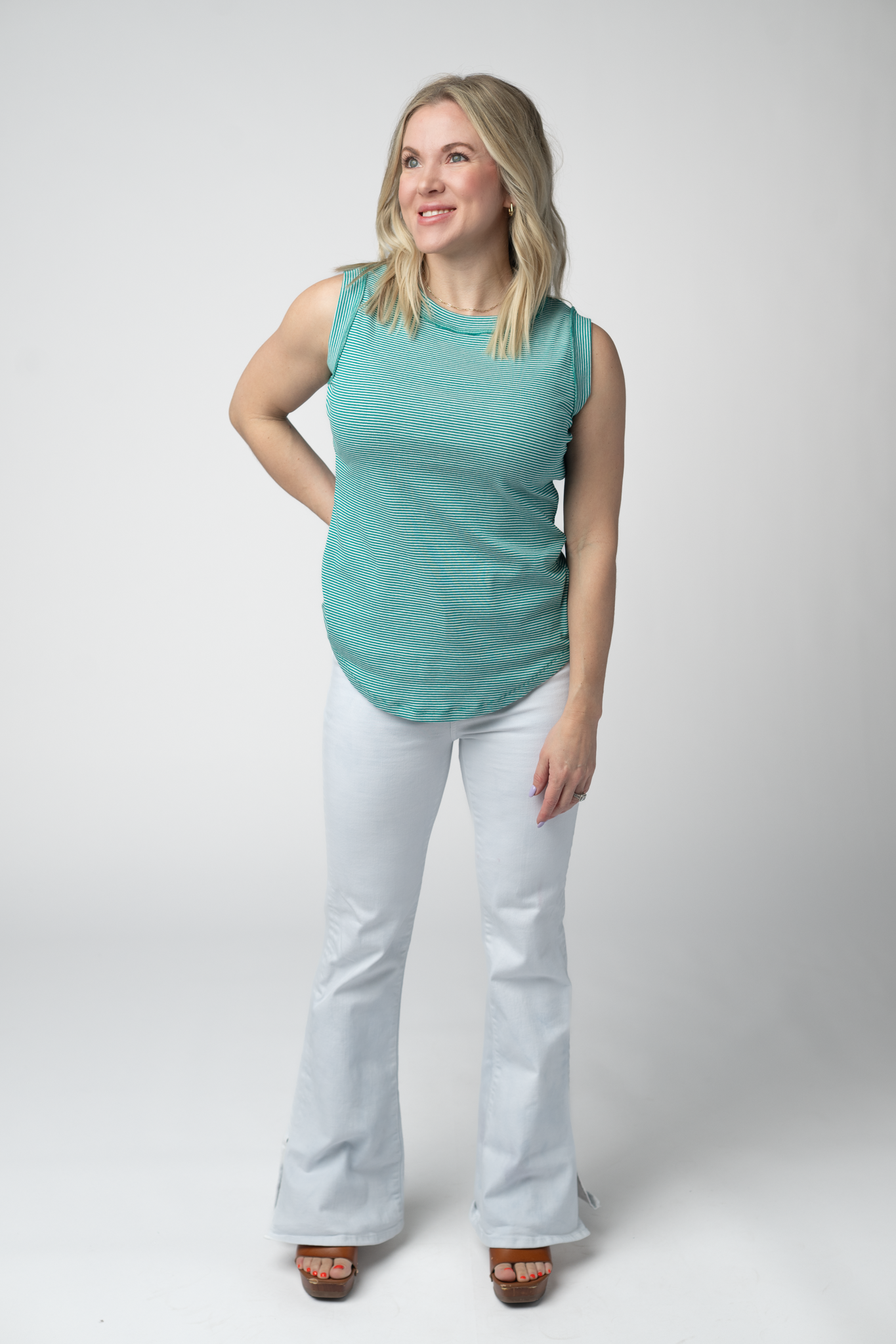 Morgan Micro Striped Tank - Jade