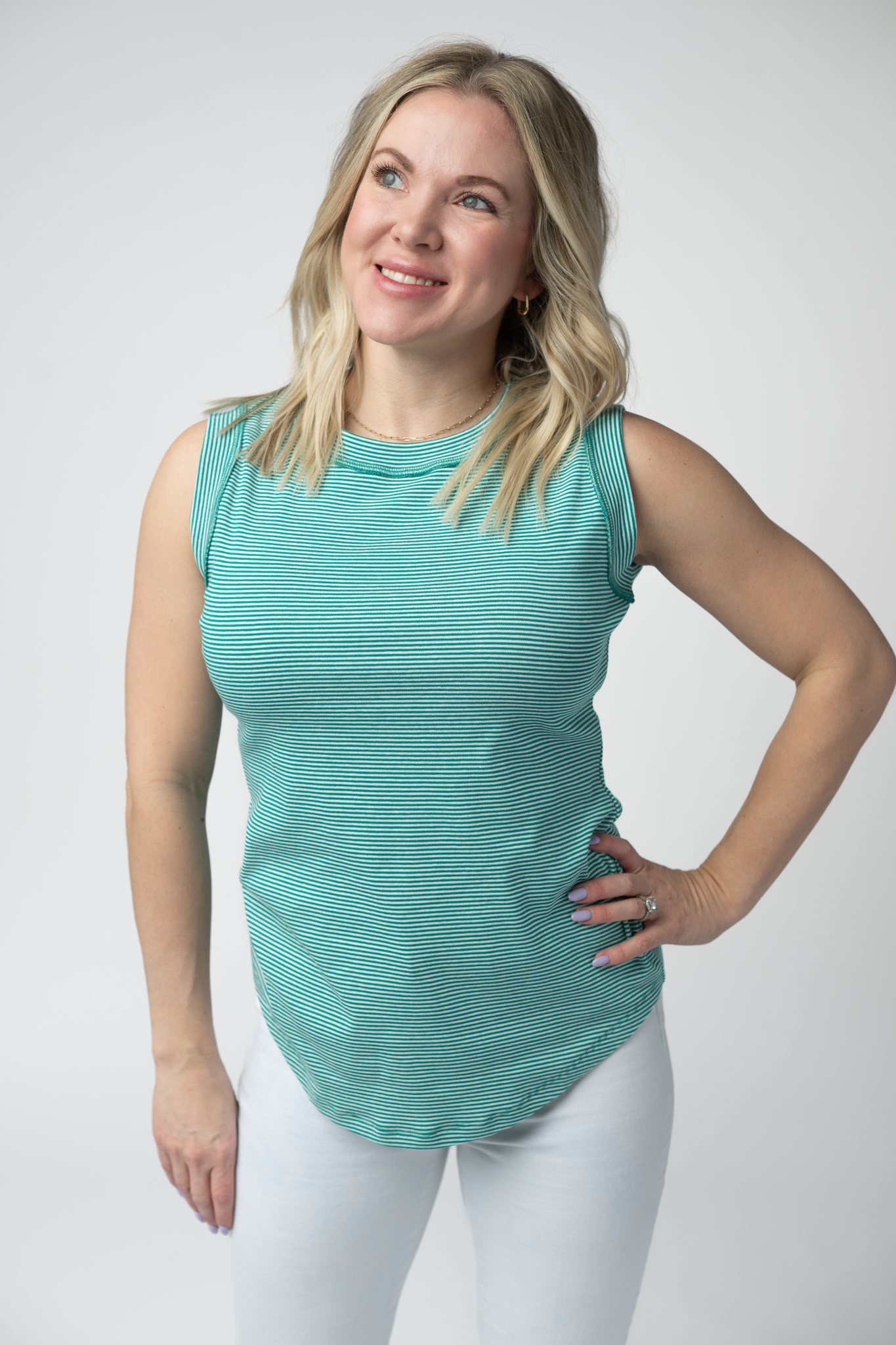 Morgan Micro Striped Tank - Jade
