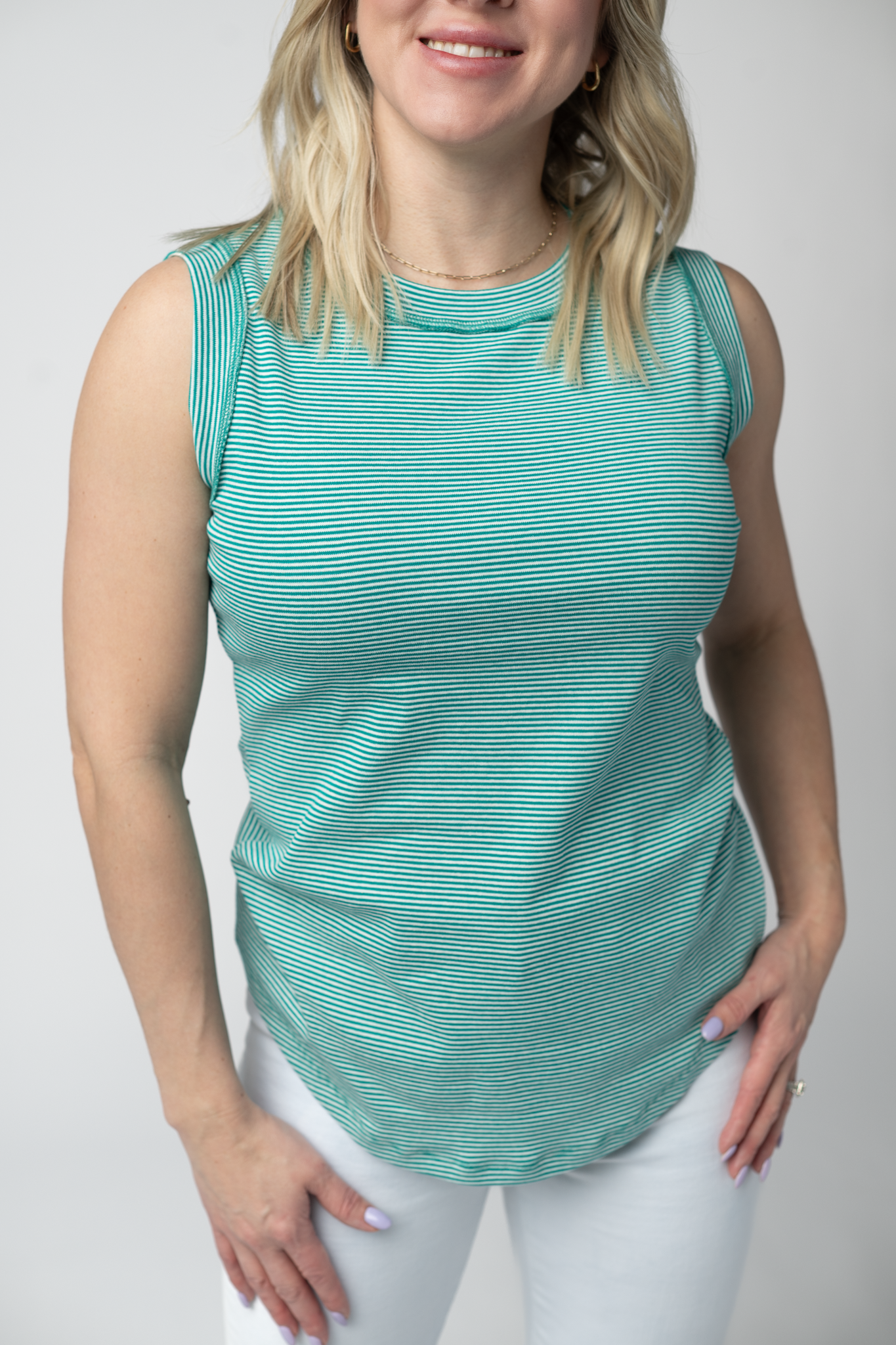 Morgan Micro Striped Tank - Jade