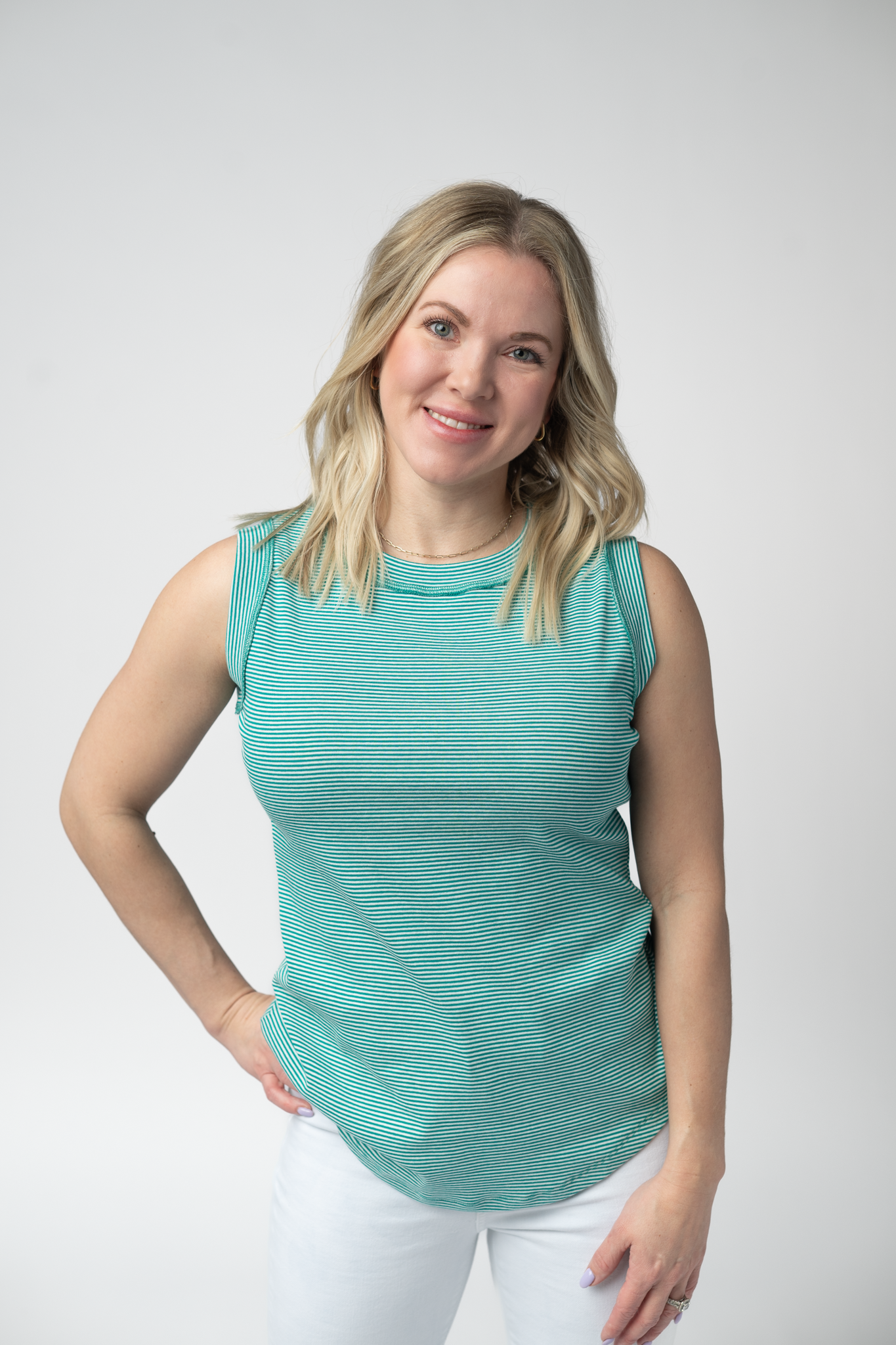 Morgan Micro Striped Tank - Jade