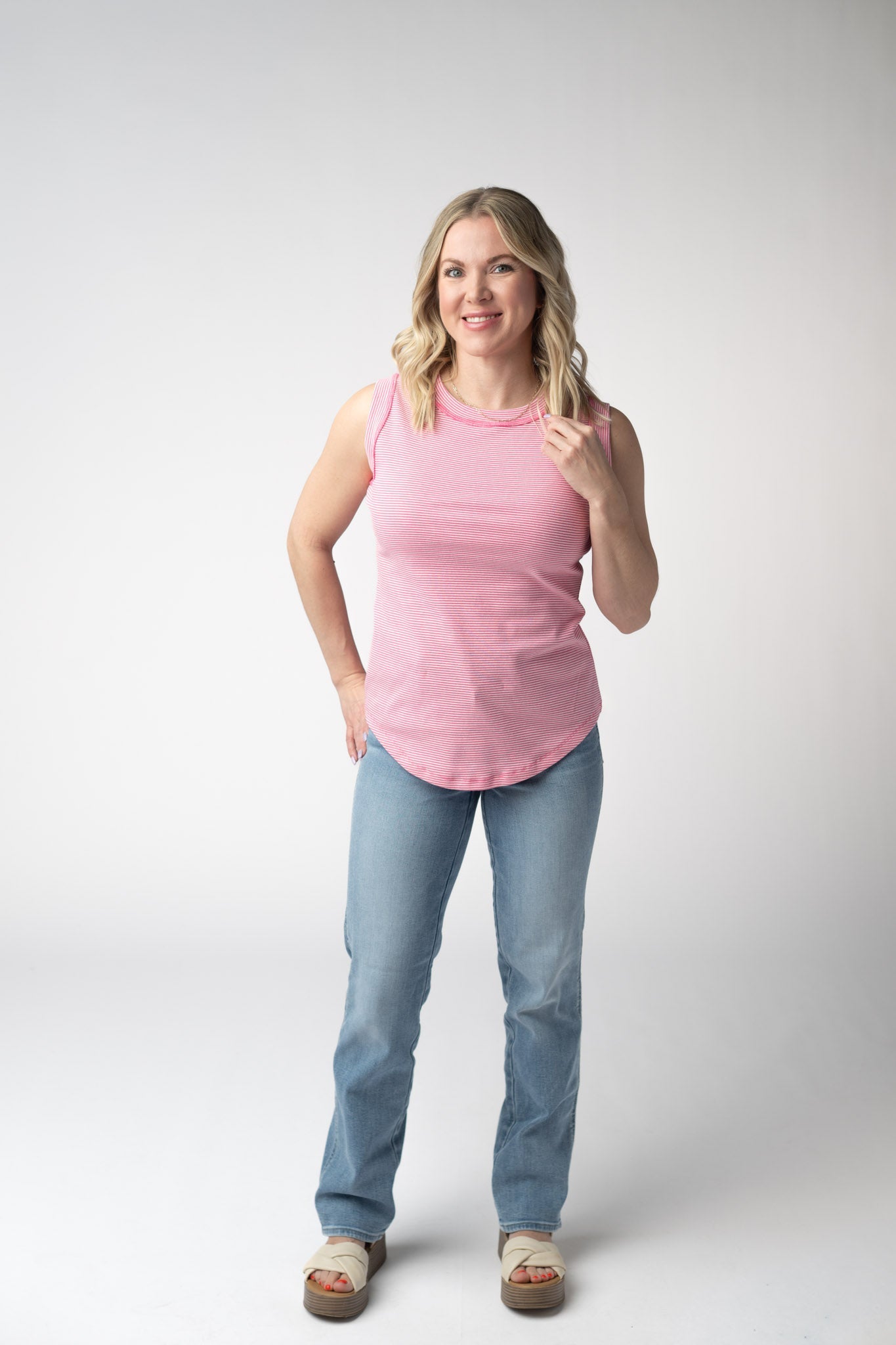 Morgan Micro Striped Tank - Pink