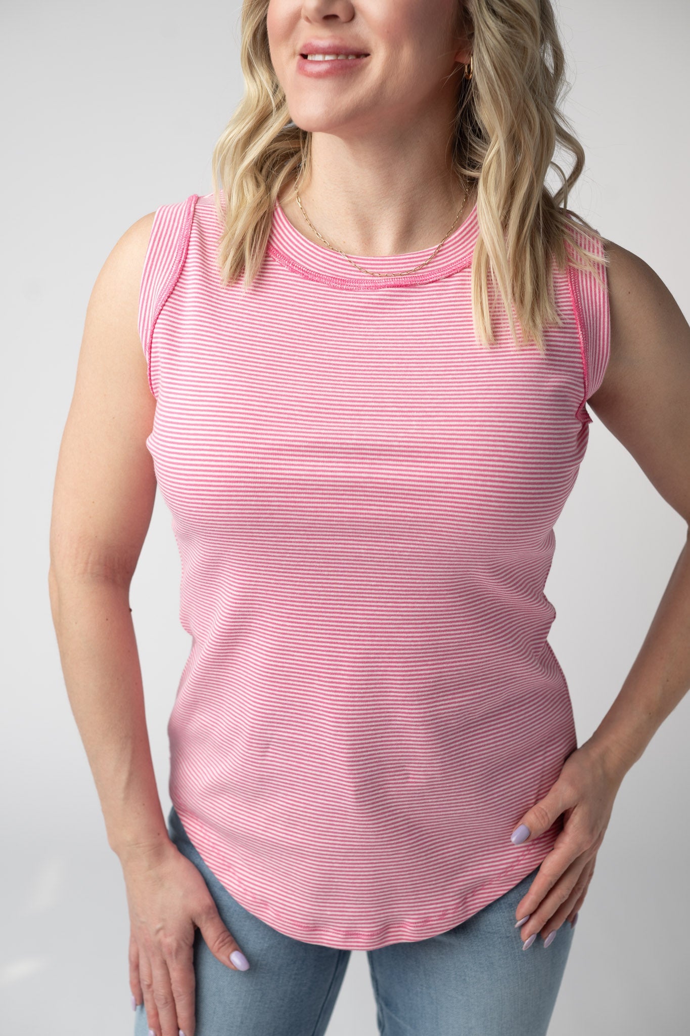 Morgan Micro Striped Tank - Pink