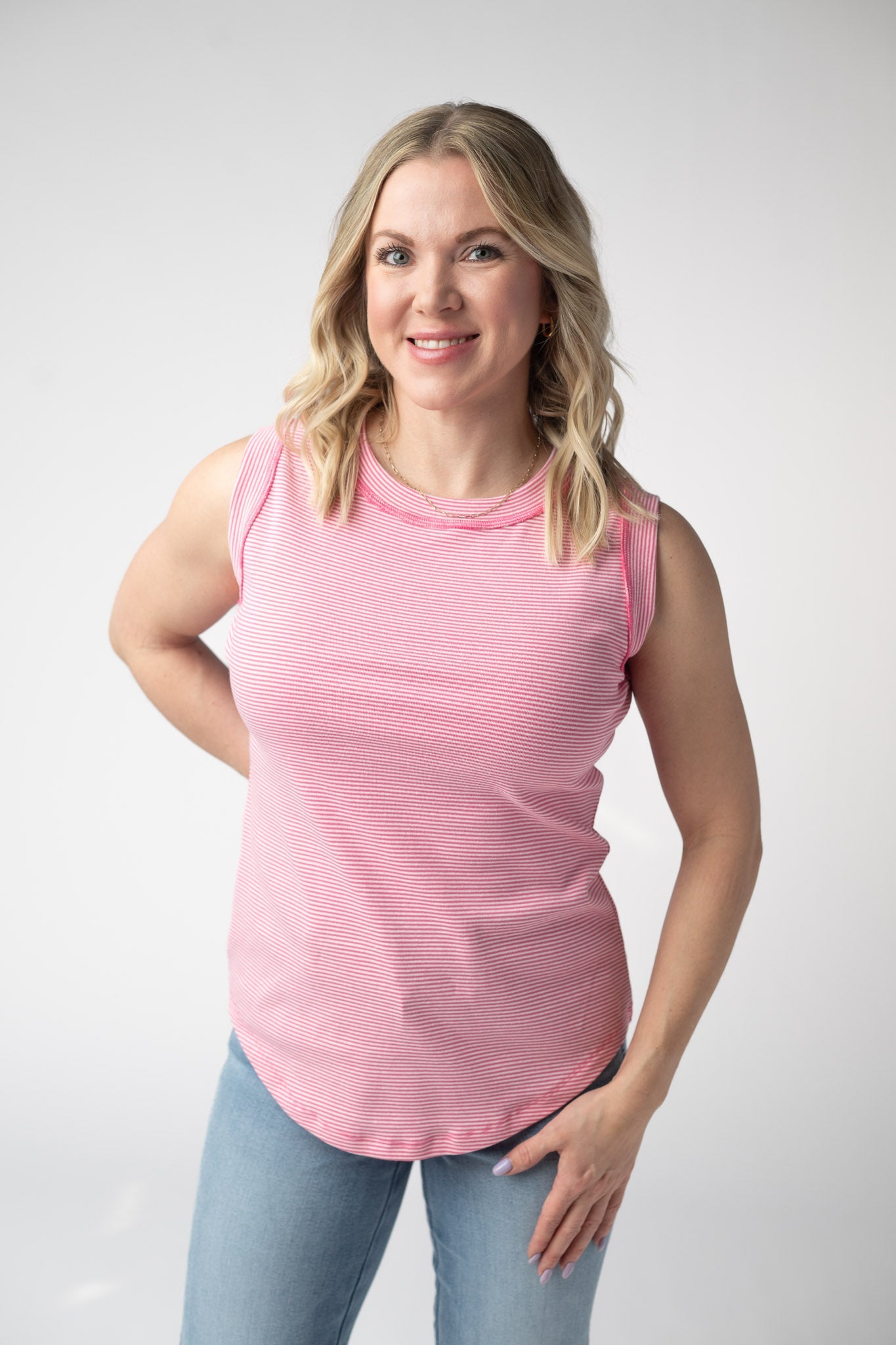 Morgan Micro Striped Tank - Pink