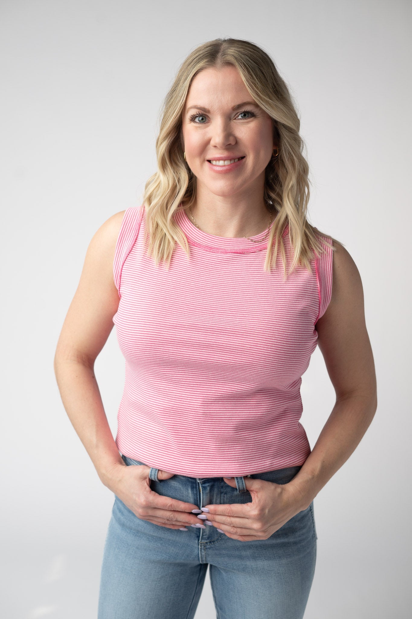 Morgan Micro Striped Tank - Pink