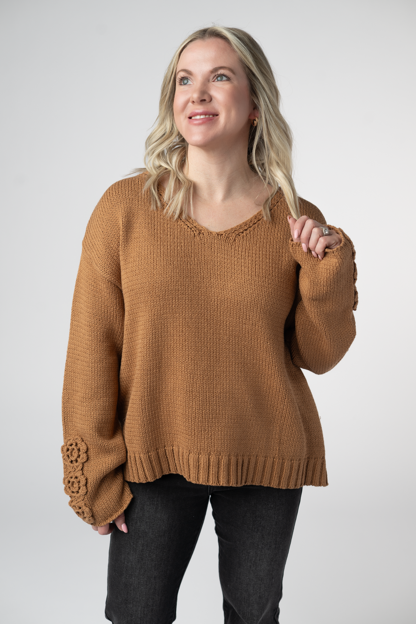 Crochet Sleeve Top - Camel