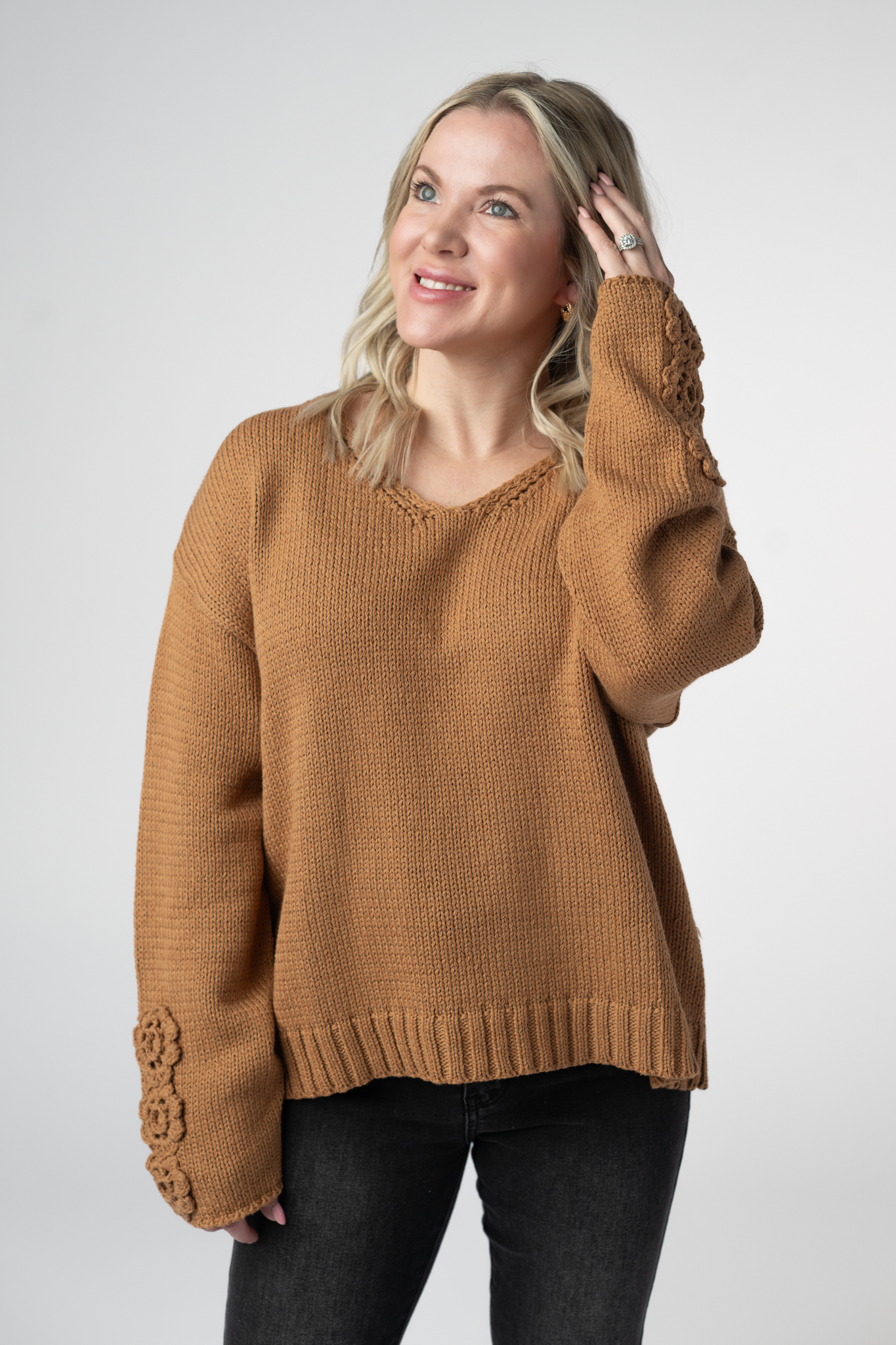 Crochet Sleeve Top - Camel
